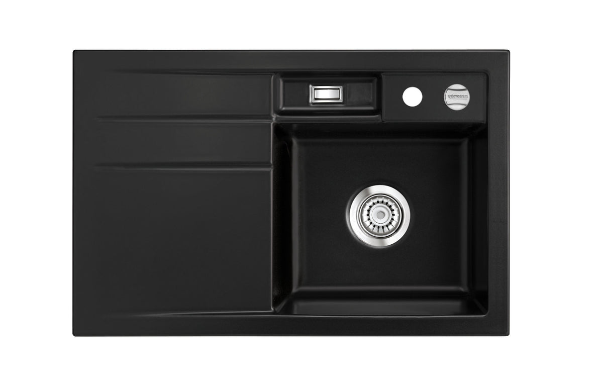 SYSTEMCERAM Einbauspüle Bela 78 Be. Re. Nigra 87 inkl. Excenterbetätigung, für 45 cm Schrankbreite, Einbauspüle Auflage Becken rechts 50180287