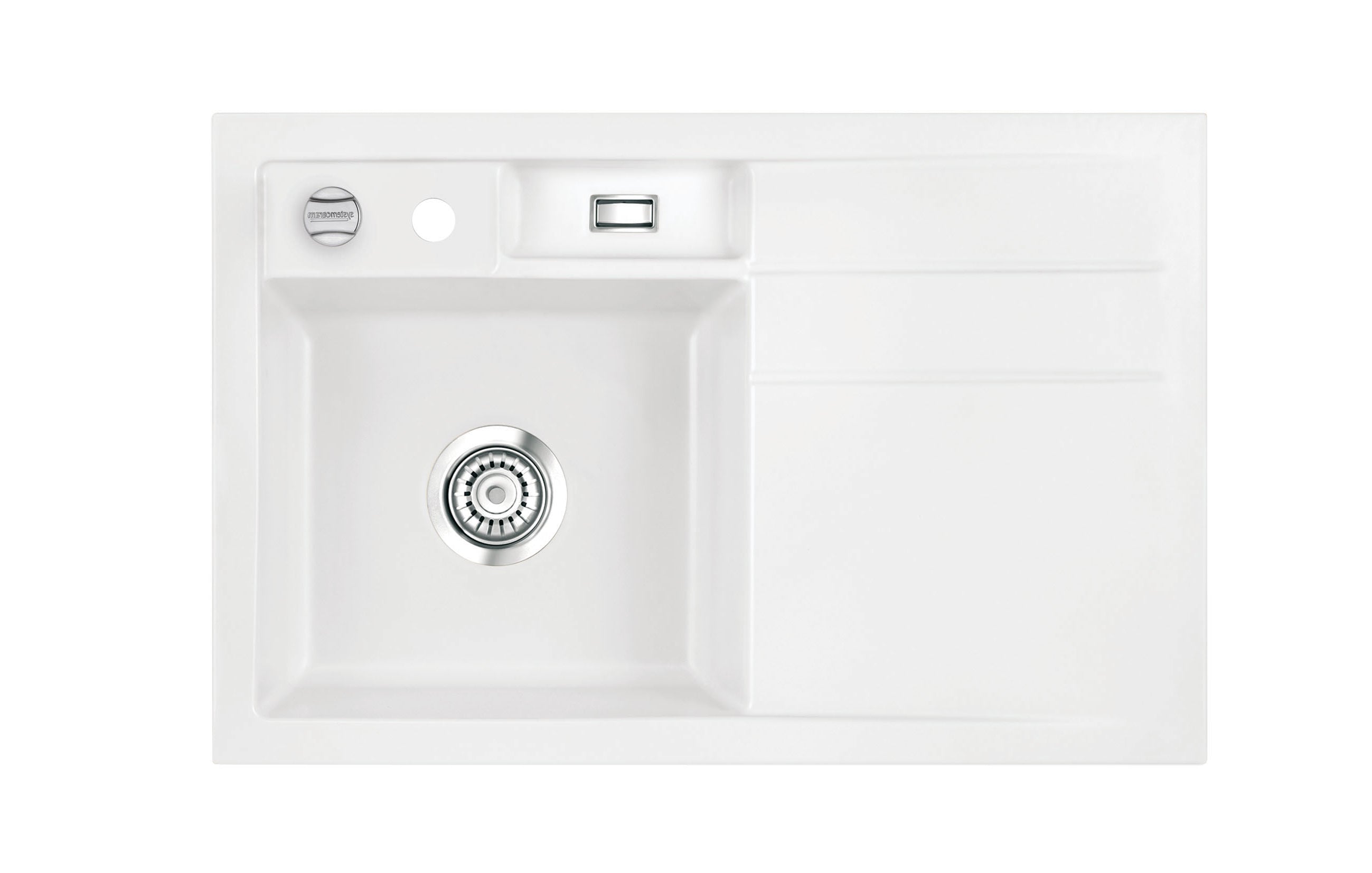 SYSTEMCERAM Einbauspüle Bela 78 F Be. Li. Polar 13 inkl. Handbetätigung, für 45 cm Schrankbreite, Spüle zum flächenbündigen Einbau, inkl. 4 x Eckradien R 10 Auflage Becken links 55190113