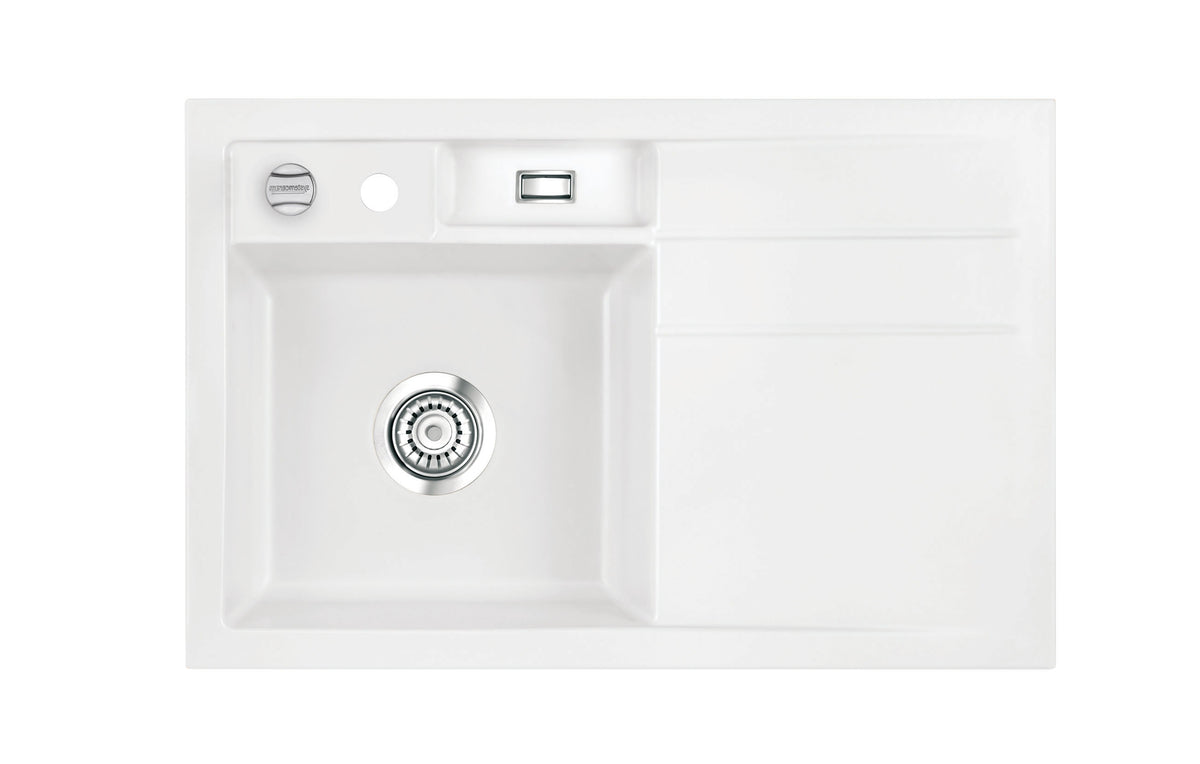SYSTEMCERAM Einbauspüle Bela 78 F Be. Li. Polar 13 inkl. Handbetätigung, für 45 cm Schrankbreite, Spüle zum flächenbündigen Einbau, inkl. 4 x Eckradien R 10 Auflage Becken links 55190113