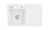 SYSTEMCERAM Einbauspüle Bela 78 F Be. Li. Polar 13 inkl. Handbetätigung, für 45 cm Schrankbreite, Spüle zum flächenbündigen Einbau, inkl. 4 x Eckradien R 10 Auflage Becken links 55190113
