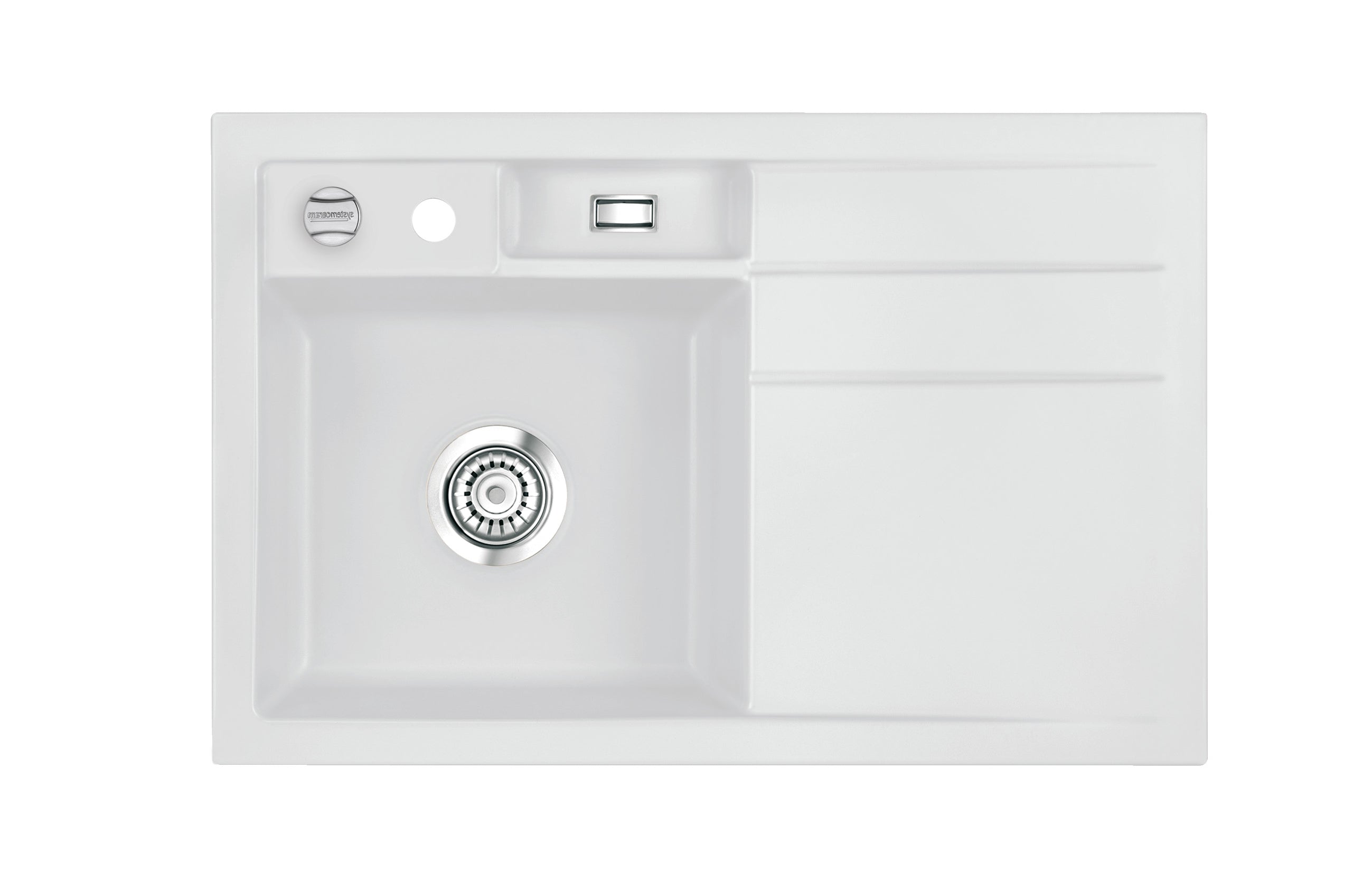 SYSTEMCERAM Einbauspüle Bela 78 F Be. Li. Satin 20 inkl. Handbetätigung, für 45 cm Schrankbreite, Spüle zum flächenbündigen Einbau, inkl. 4 x Eckradien R 10 Auflage Becken links 55190120