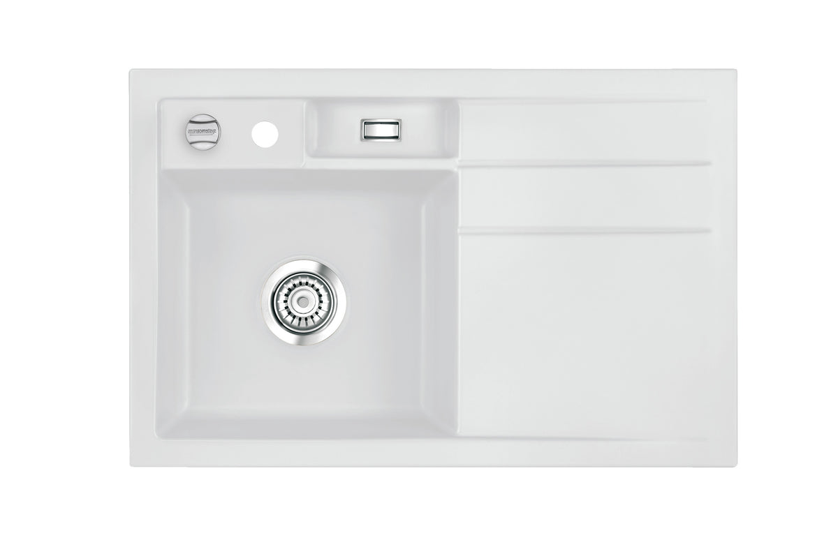 SYSTEMCERAM Einbauspüle Bela 78 F Be. Li. Satin 20 inkl. Handbetätigung, für 45 cm Schrankbreite, Spüle zum flächenbündigen Einbau, inkl. 4 x Eckradien R 10 Auflage Becken links 55190120