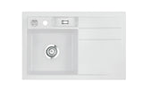 SYSTEMCERAM Einbauspüle Bela 78 F Be. Li. Satin 20 inkl. Handbetätigung, für 45 cm Schrankbreite, Spüle zum flächenbündigen Einbau, inkl. 4 x Eckradien R 10 Auflage Becken links 55190120