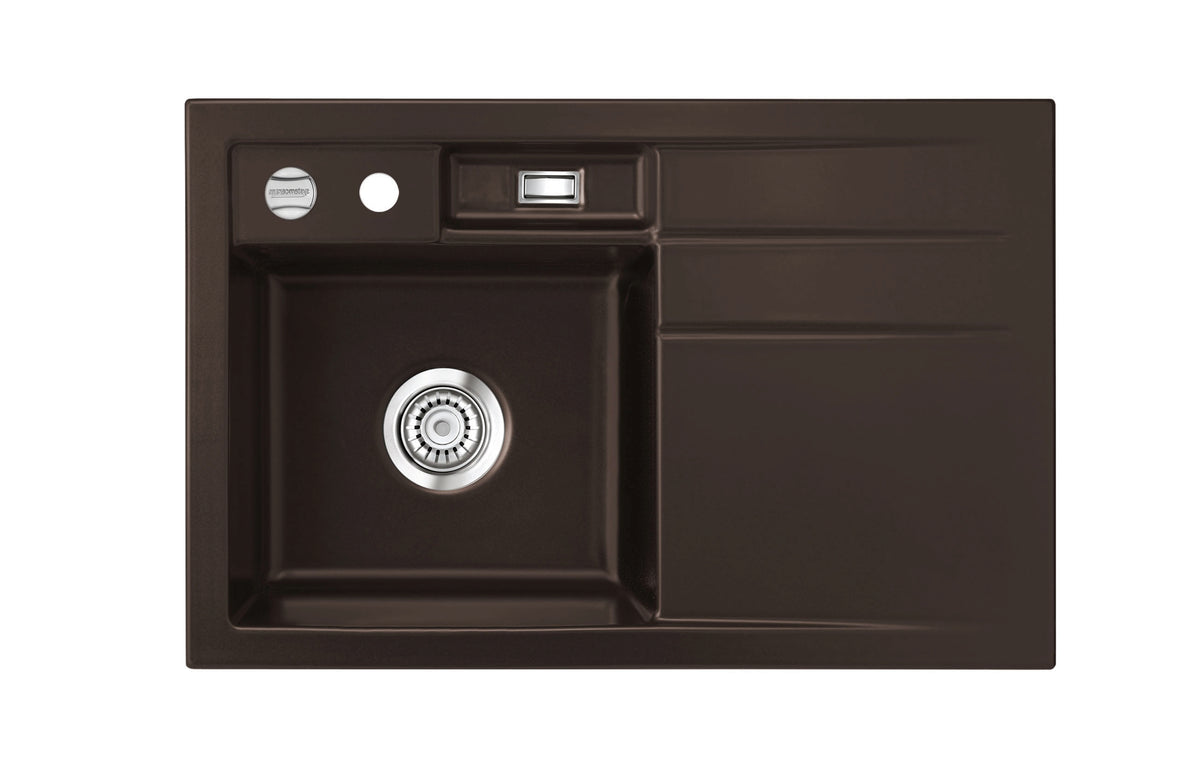 SYSTEMCERAM Einbauspüle Bela 78 F Be. Li. Siena 65 inkl. Handbetätigung, für 45 cm Schrankbreite, Spüle zum flächenbündigen Einbau, inkl. 4 x Eckradien R 10 Auflage Becken links 55190165