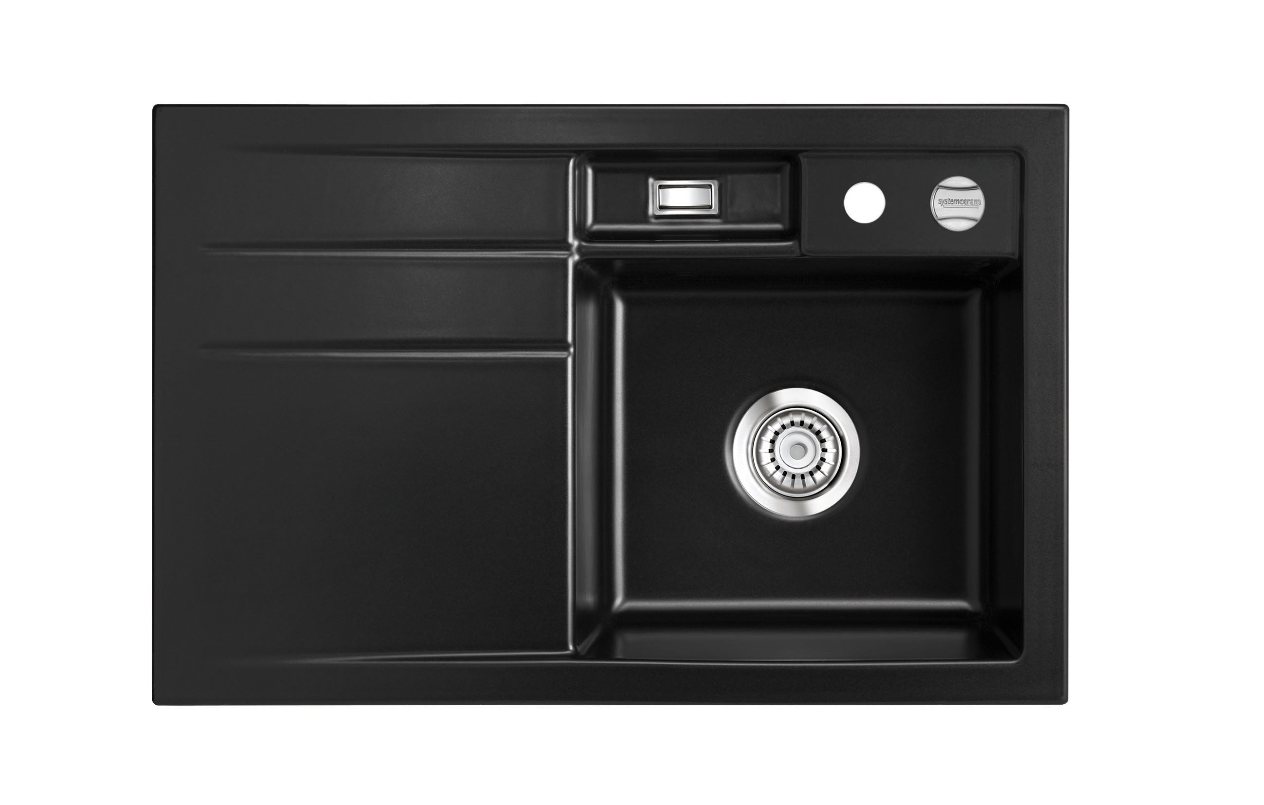 SYSTEMCERAM Einbauspüle Bela 78 Be. Re. Nero 68 inkl. Handbetätigung, für 45 cm Schrankbreite, Einbauspüle Auflage Becken rechts 50180168