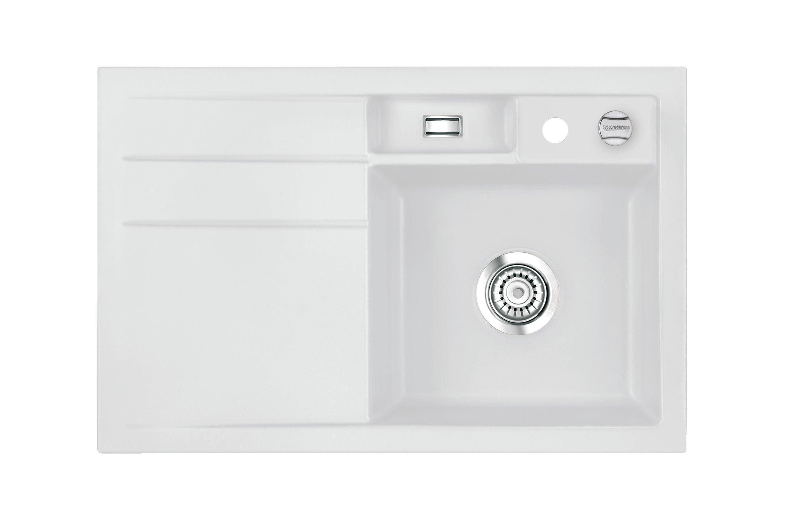 SYSTEMCERAM Einbauspüle Bela 78 Be. Re. Satin 20 inkl. Handbetätigung, für 45 cm Schrankbreite, Einbauspüle Auflage Becken rechts 50180120