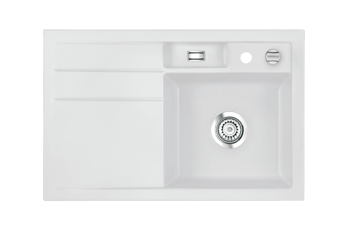 SYSTEMCERAM Einbauspüle Bela 78 Be. Re. Satin 20 inkl. Handbetätigung, für 45 cm Schrankbreite, Einbauspüle Auflage Becken rechts 50180120