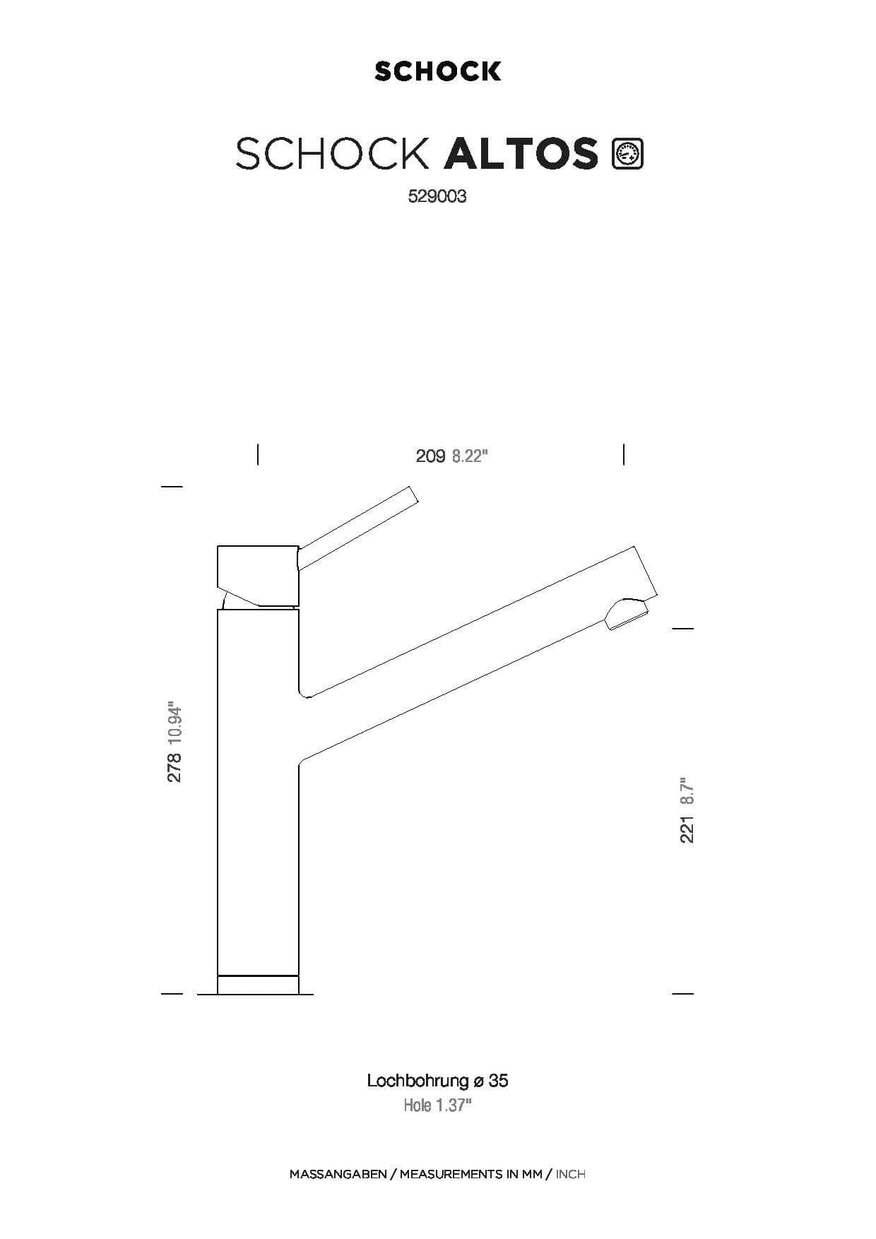 SCHOCK Einhebelmischer ALTOS Festauslauf  Edelstahl massiv 529003EDM