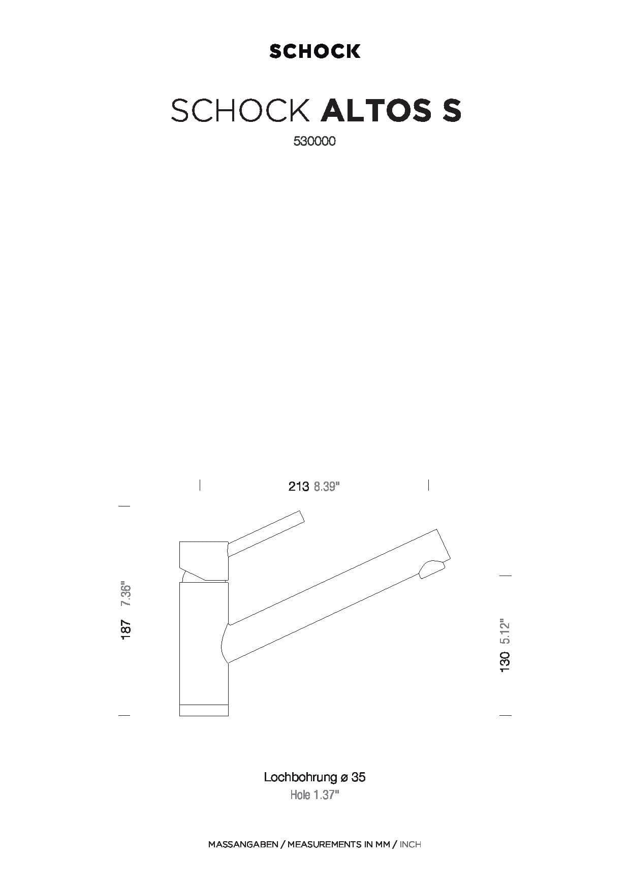 SCHOCK Einhebelmischer ALTOS S Festauslauf  Edelstahl massiv 530000EDM
