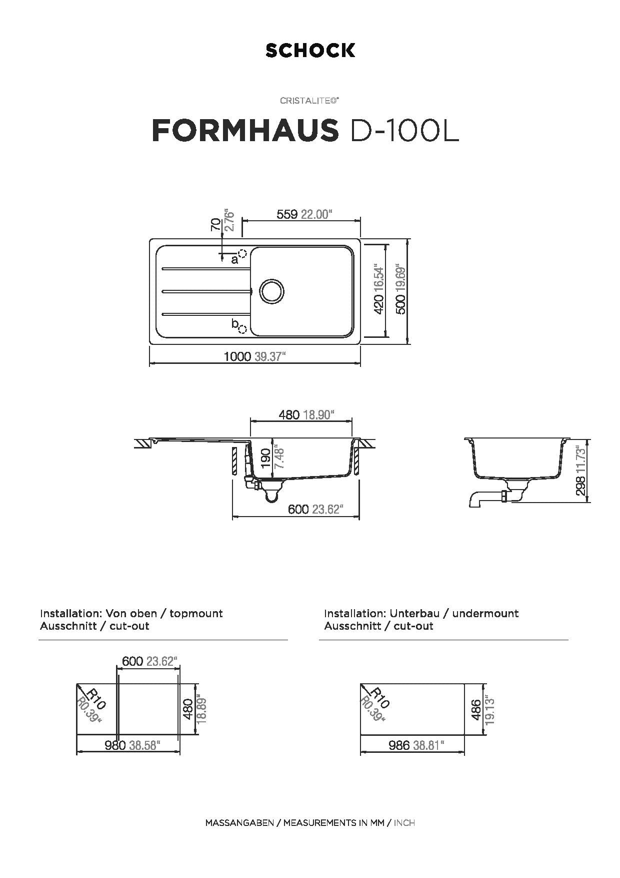 SCHOCK Spüle Auflage Formhaus D-100L-A Cristalite Onyx FOMD100LAGON