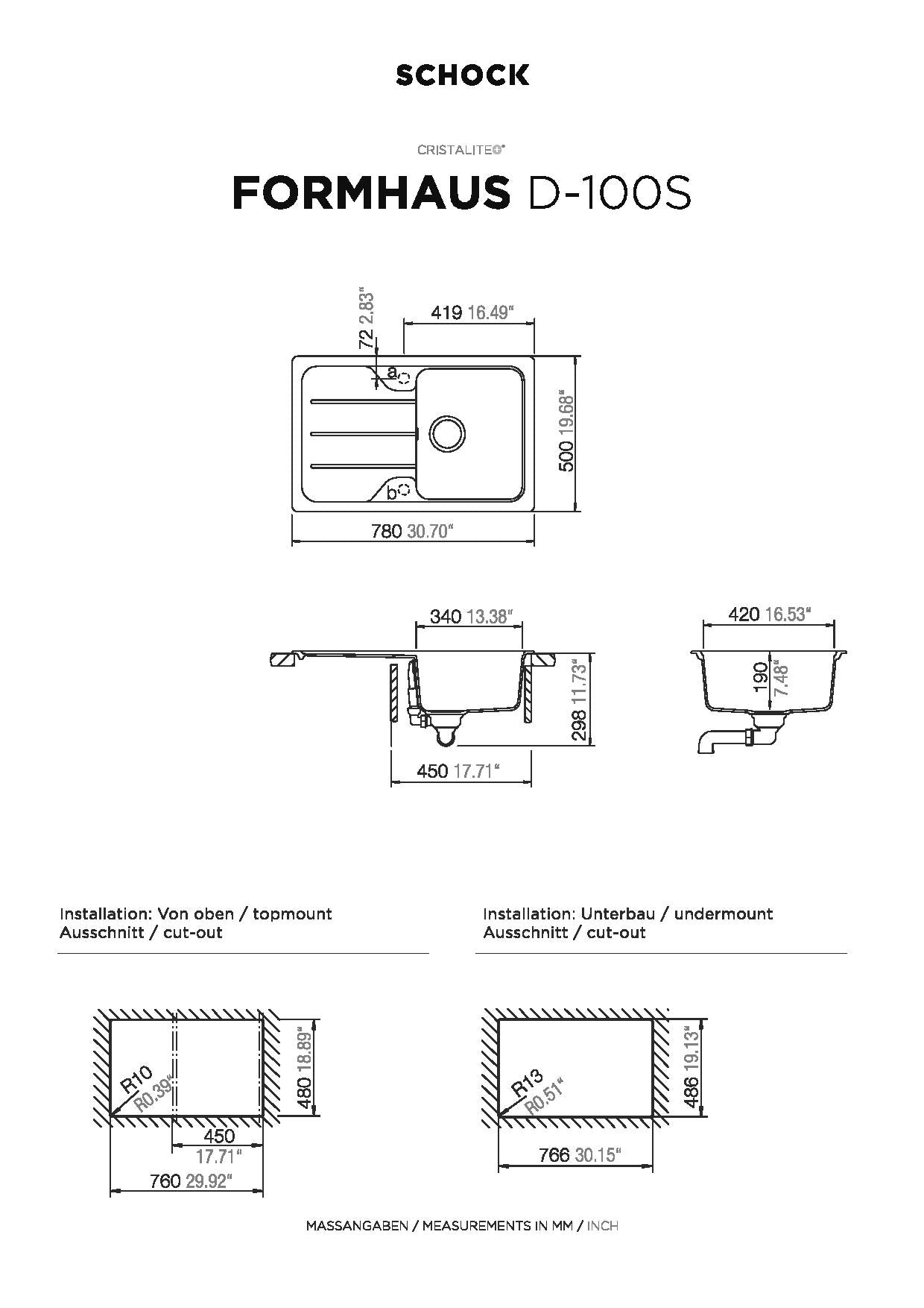 SCHOCK Spüle Auflage Formhaus D-100S-A Cristalite Nero FOMD100SAGNE