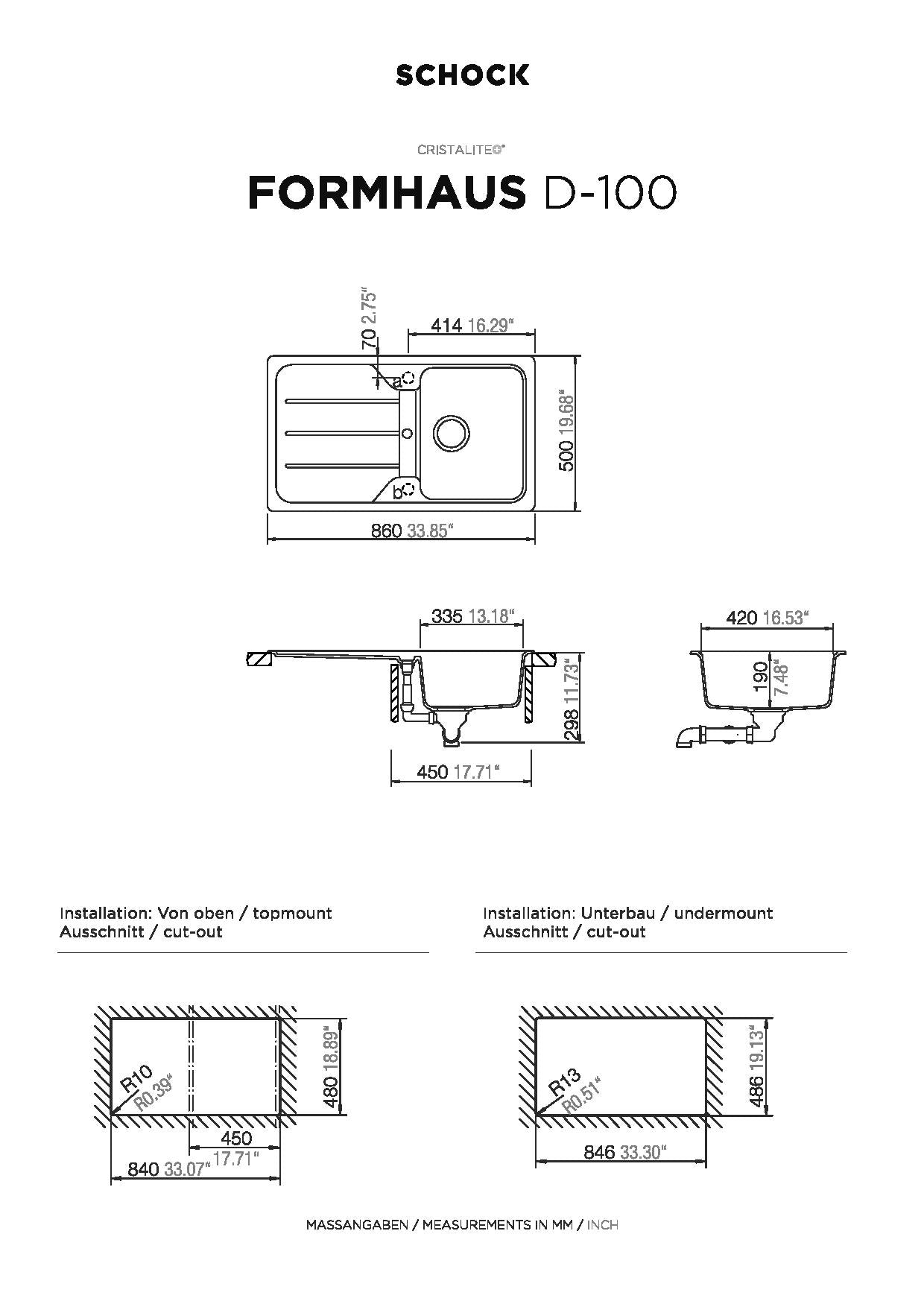 SCHOCK Spüle Unterbau Formhaus D-100-U Cristalite Asphalt FOMD100UGAS