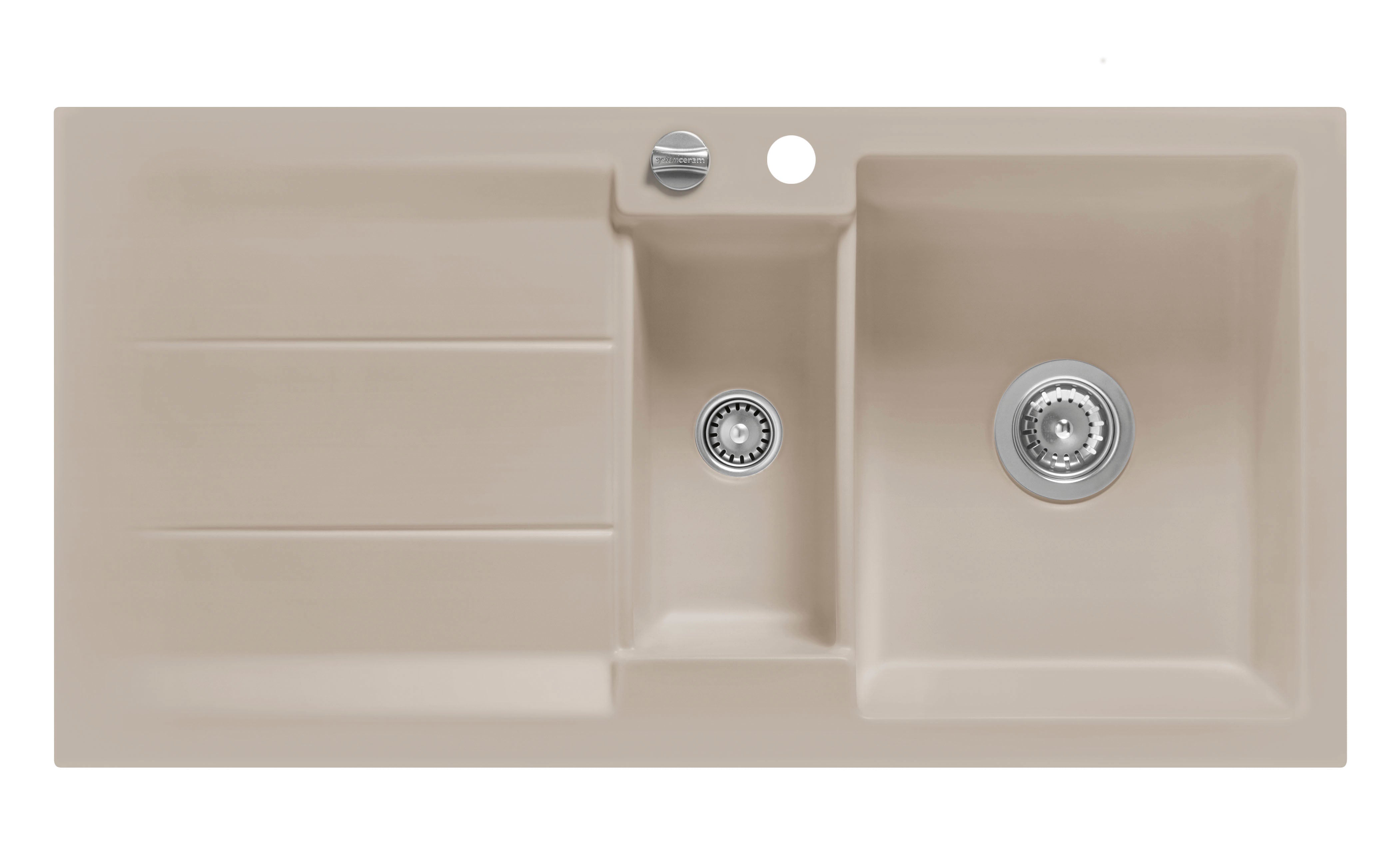 SYSTEMCERAM Einbauspüle Genea 100 F Fango 23 inkl. Excenterbetätigung, für 60 cm Schrankbreite, Spüle zum flächenbündigen Einbau, inkl. 4 x Eckradien R 10 Auflage reversibel 55920223