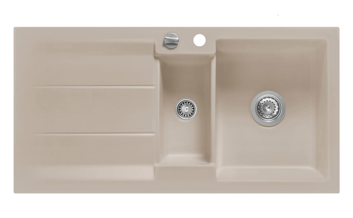 SYSTEMCERAM Einbauspüle Genea 100 F Fango 23 inkl. Excenterbetätigung, für 60 cm Schrankbreite, Spüle zum flächenbündigen Einbau, inkl. 4 x Eckradien R 10 Auflage reversibel 55920223
