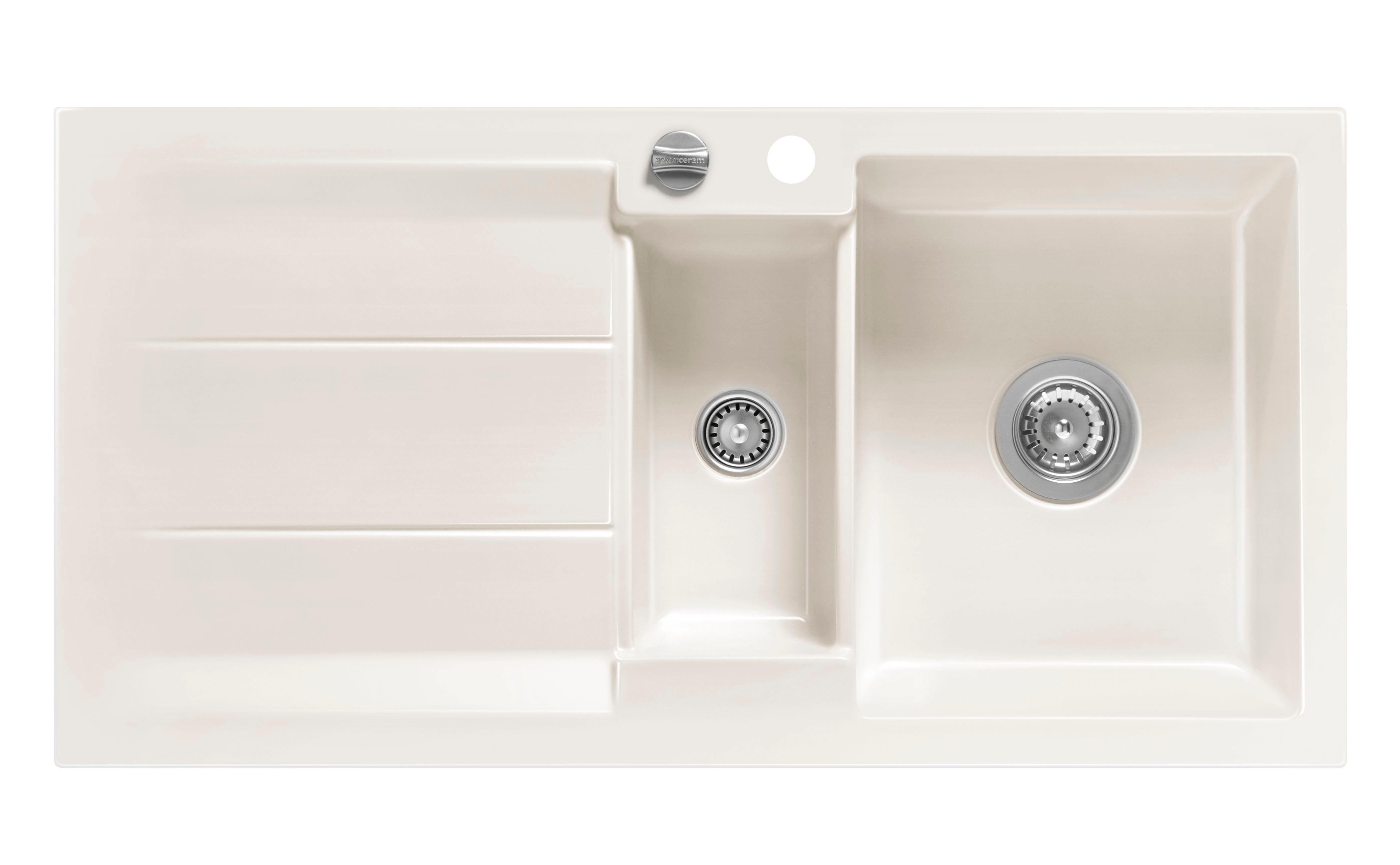 SYSTEMCERAM Einbauspüle Genea 100 F Magnolie 10 inkl. Excenterbetätigung, für 60 cm Schrankbreite, Spüle zum flächenbündigen Einbau, inkl. 4 x Eckradien R 10 Auflage reversibel 55920210