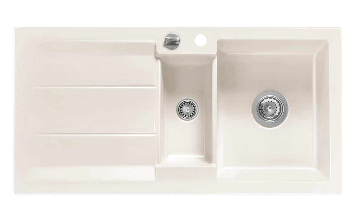 SYSTEMCERAM Einbauspüle Genea 100 F Magnolie 10 inkl. Excenterbetätigung, für 60 cm Schrankbreite, Spüle zum flächenbündigen Einbau, inkl. 4 x Eckradien R 10 Auflage reversibel 55920210