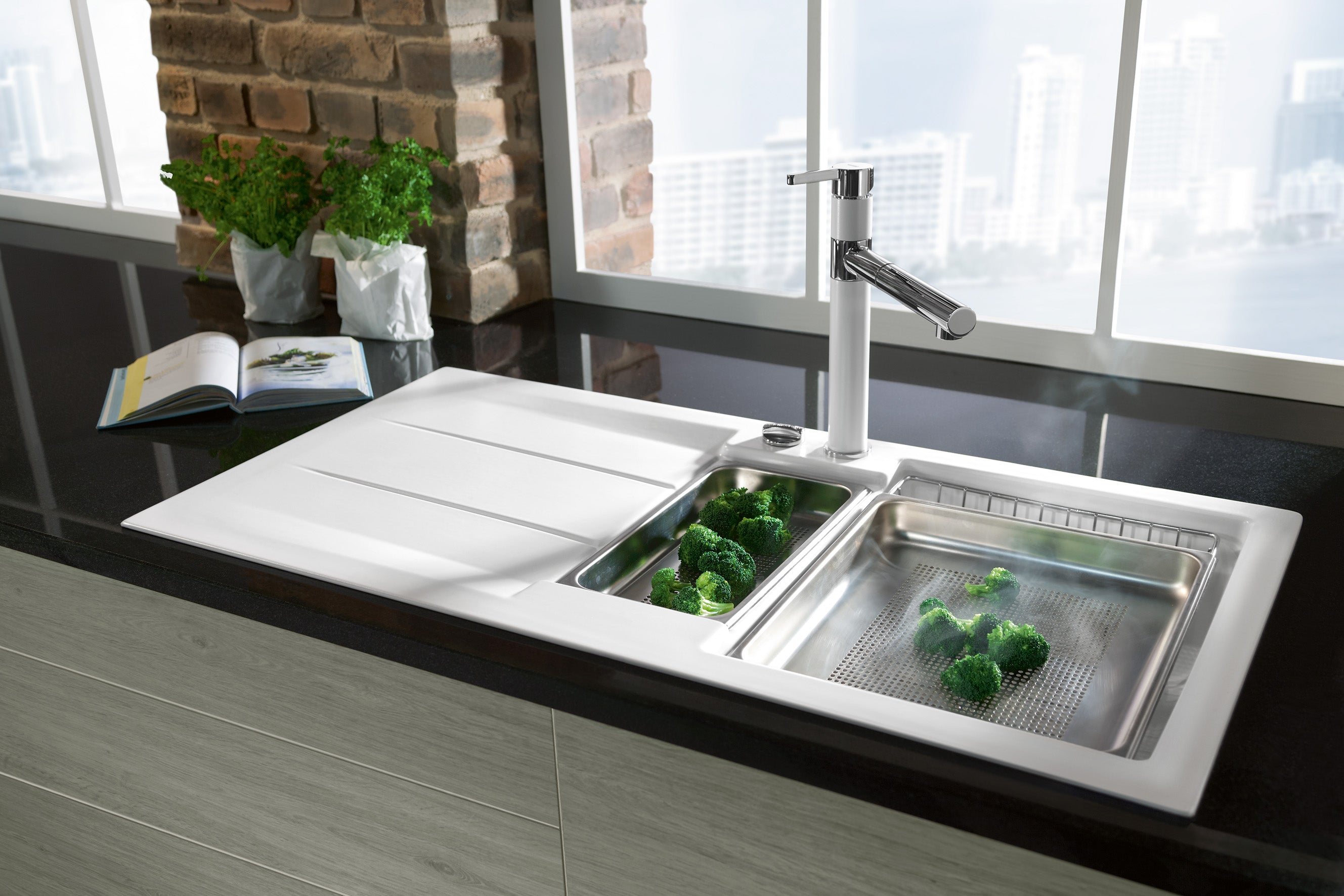 SYSTEMCERAM Einbauspüle Genea 100 Titan 78 inkl. Excenterbetätigung, für 60 cm Schrankbreite, Einbauspüle Auflage reversibel 50920278