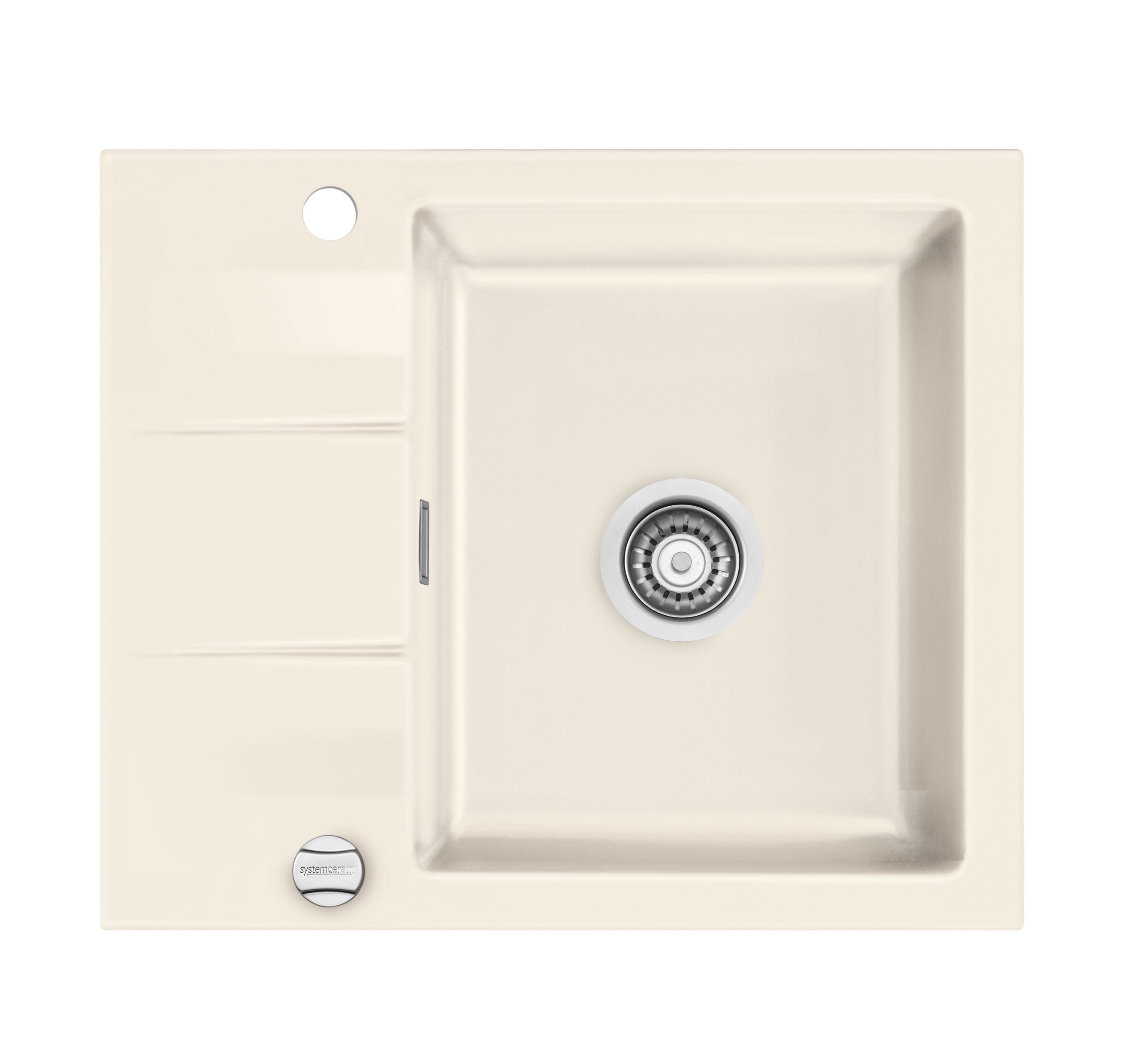 SYSTEMCERAM Einbauspüle Genea 60 F Magnolie 10 inkl. Handbetätigung, für 50 cm Schrankbreite, Spüle zum flächenbündigen Einbau, inkl. 4 x Eckradien R 10 Auflage reversibel 55970110