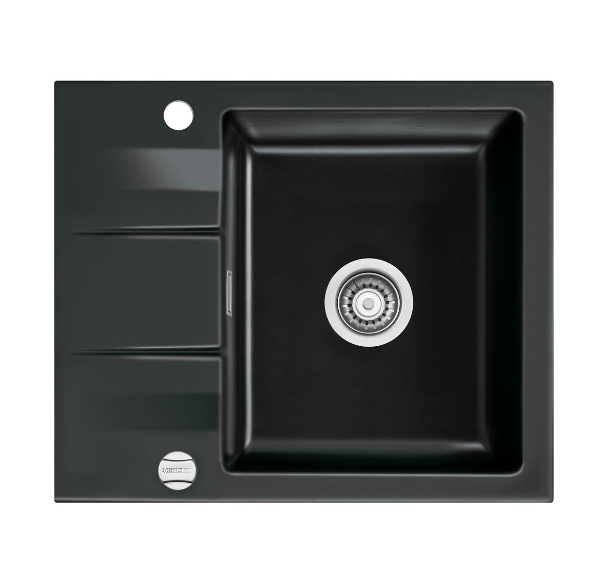 SYSTEMCERAM Einbauspüle Genea 60 F Nero 68 inkl. Handbetätigung, für 50 cm Schrankbreite, Spüle zum flächenbündigen Einbau, inkl. 4 x Eckradien R 10 Auflage reversibel 55970168