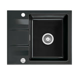 SYSTEMCERAM Einbauspüle Genea 60 F Nero 68 inkl. Handbetätigung, für 50 cm Schrankbreite, Spüle zum flächenbündigen Einbau, inkl. 4 x Eckradien R 10 Auflage reversibel 55970168