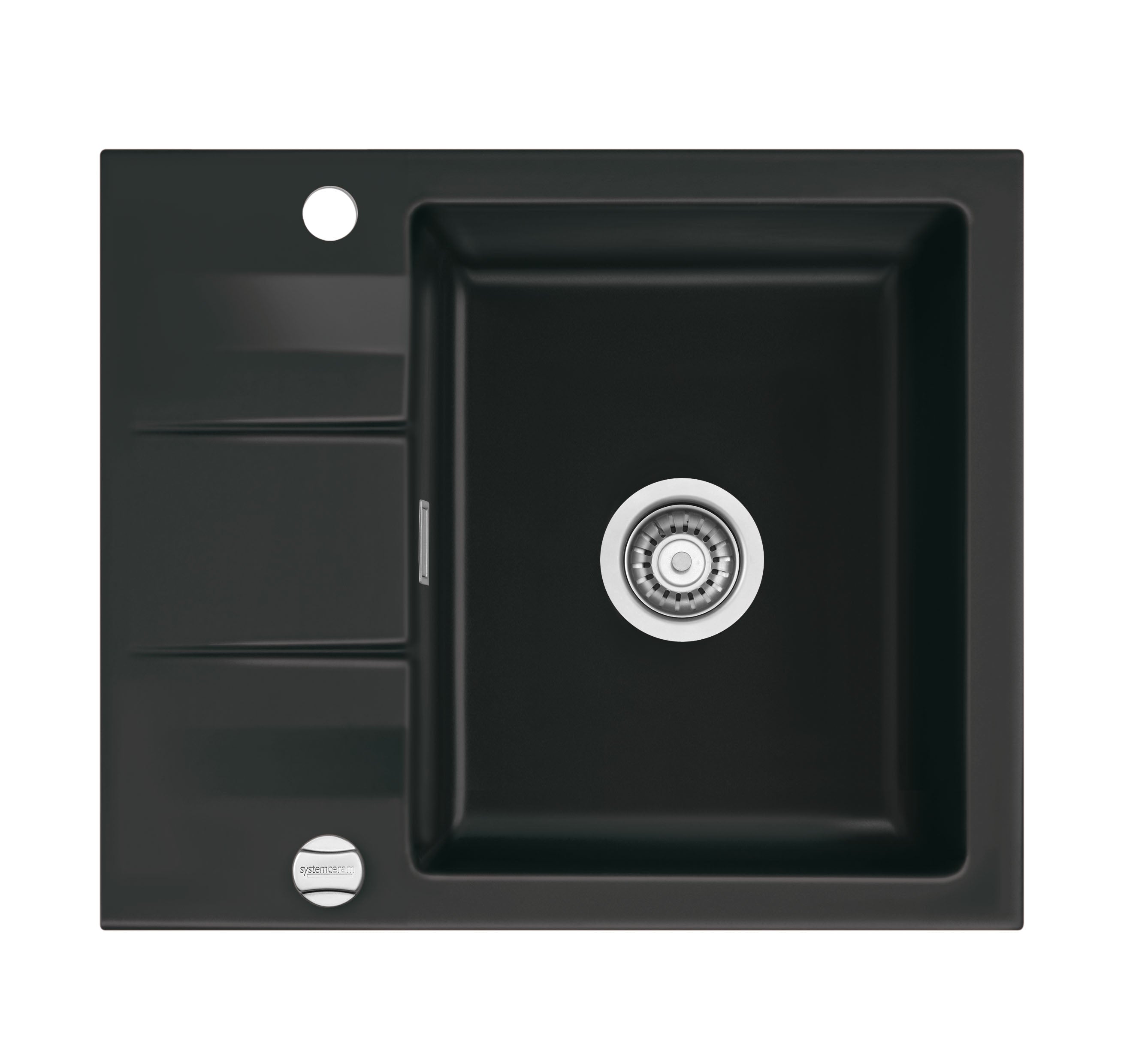 SYSTEMCERAM Einbauspüle Genea 60 F Nigra 87 inkl. Handbetätigung, für 50 cm Schrankbreite, Spüle zum flächenbündigen Einbau, inkl. 4 x Eckradien R 10 Auflage reversibel 55970187