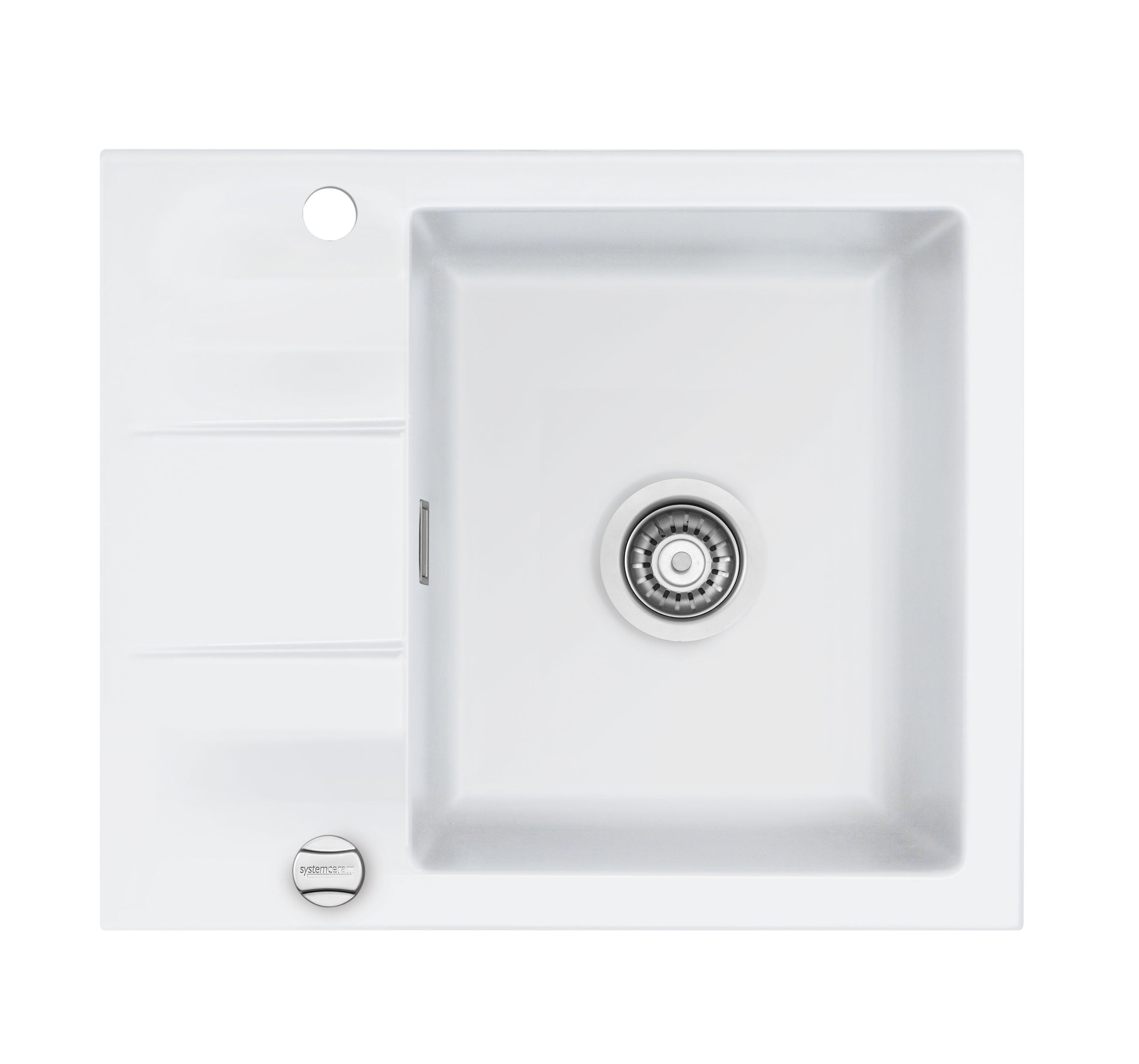 SYSTEMCERAM Einbauspüle Genea 60 F Polar 13 inkl. Handbetätigung, für 50 cm Schrankbreite, Spüle zum flächenbündigen Einbau, inkl. 4 x Eckradien R 10 Auflage reversibel 55970113
