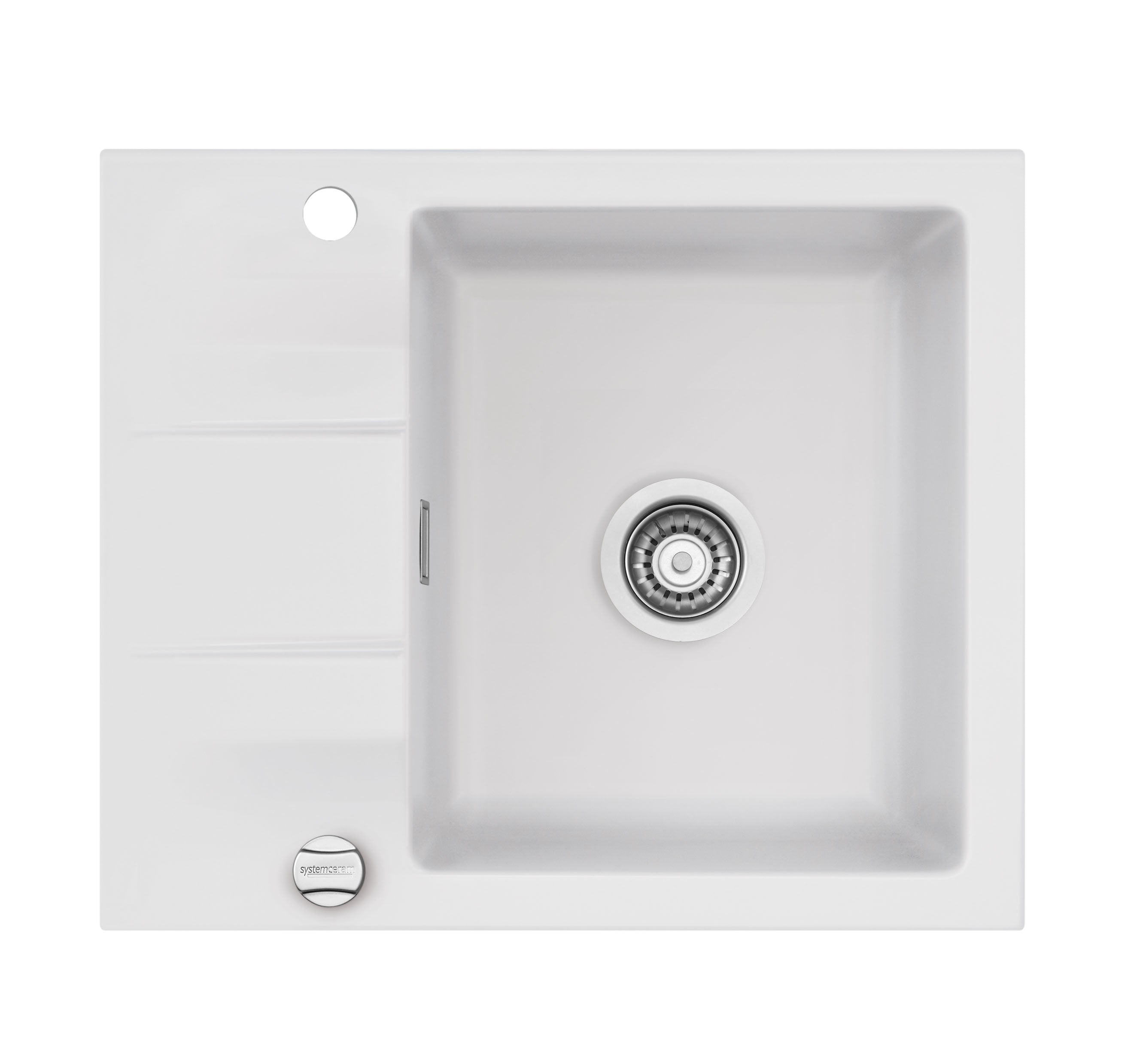 SYSTEMCERAM Einbauspüle Genea 60 F Satin 20 inkl. Handbetätigung, für 50 cm Schrankbreite, Spüle zum flächenbündigen Einbau, inkl. 4 x Eckradien R 10 Auflage reversibel 55970120