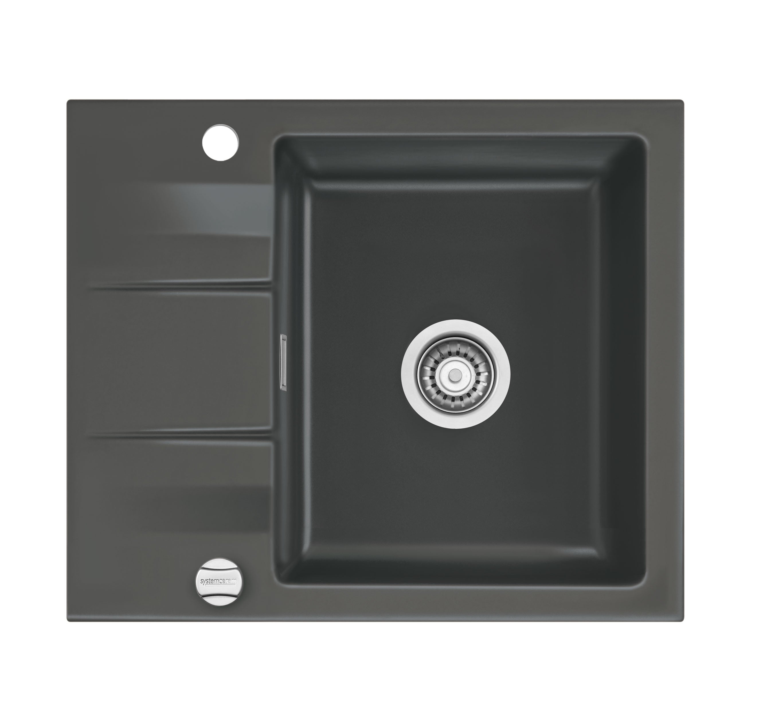 SYSTEMCERAM Einbauspüle Genea 60 F Schiefer 85 inkl. Excenterbetätigung, für 50 cm Schrankbreite, Spüle zum flächenbündigen Einbau, inkl. 4 x Eckradien R 10 Auflage reversibel 55970285