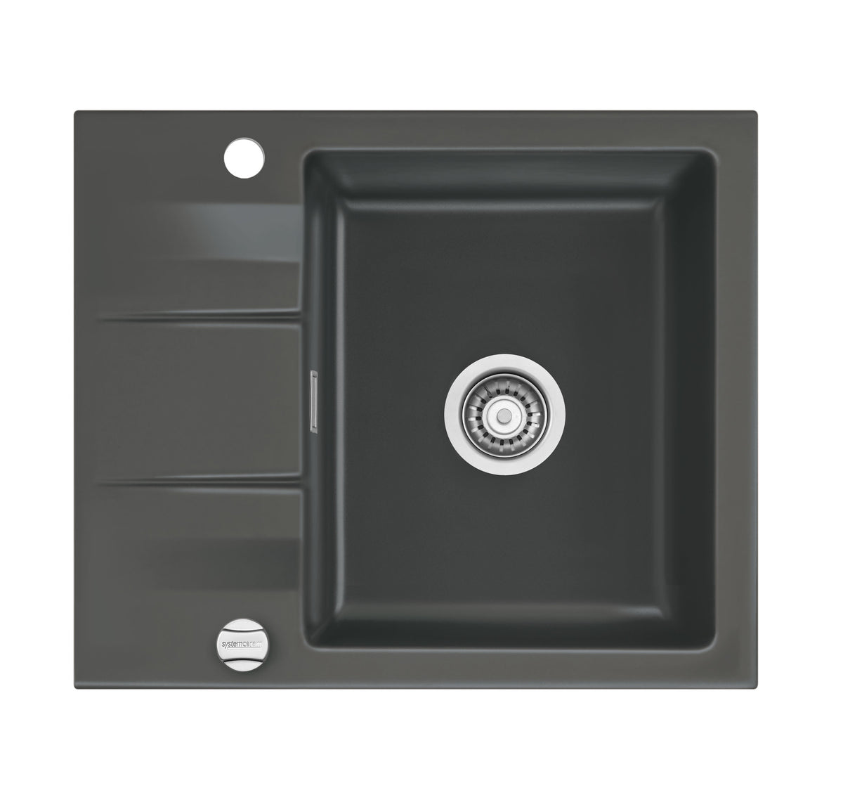 SYSTEMCERAM Einbauspüle Genea 60 F Schiefer 85 inkl. Excenterbetätigung, für 50 cm Schrankbreite, Spüle zum flächenbündigen Einbau, inkl. 4 x Eckradien R 10 Auflage reversibel 55970285