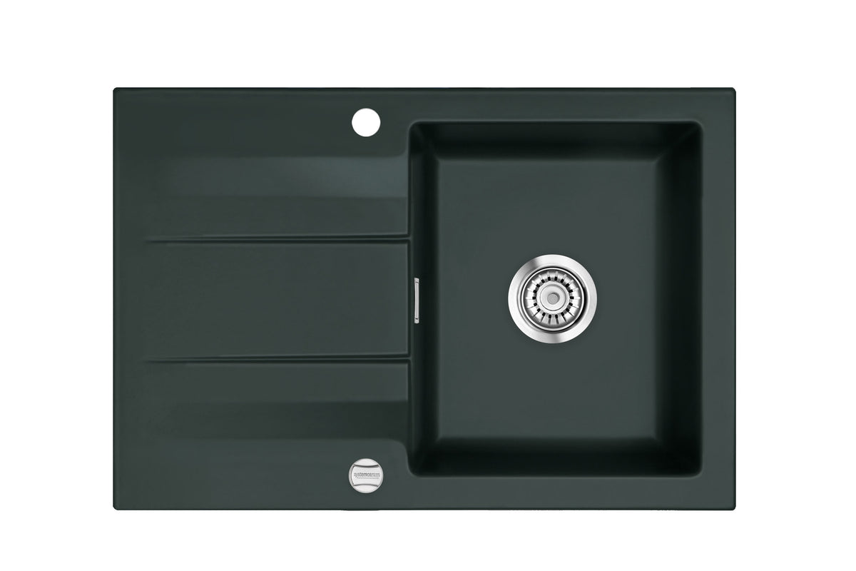 SYSTEMCERAM Einbauspüle Genea 75 F Eibe 56 inkl. Handbetätigung, für 50 cm Schrankbreite, Spüle zum flächenbündigen Einbau, inkl. 4 x Eckradien R 10 Auflage reversibel 55900156