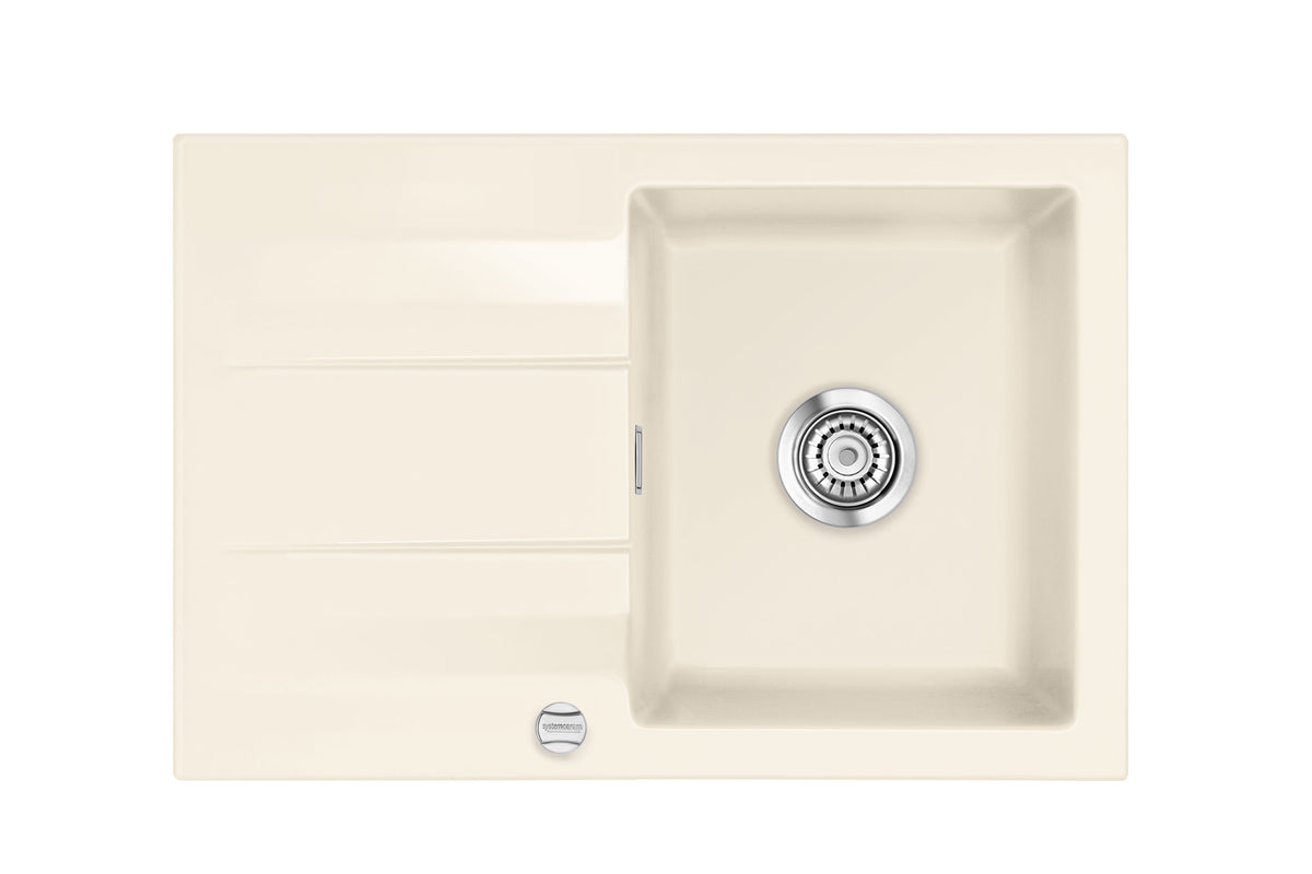 SYSTEMCERAM Einbauspüle Genea 75 F Magnolie 10 inkl. Handbetätigung, für 50 cm Schrankbreite, Spüle zum flächenbündigen Einbau, inkl. 4 x Eckradien R 10 Auflage reversibel 55900110