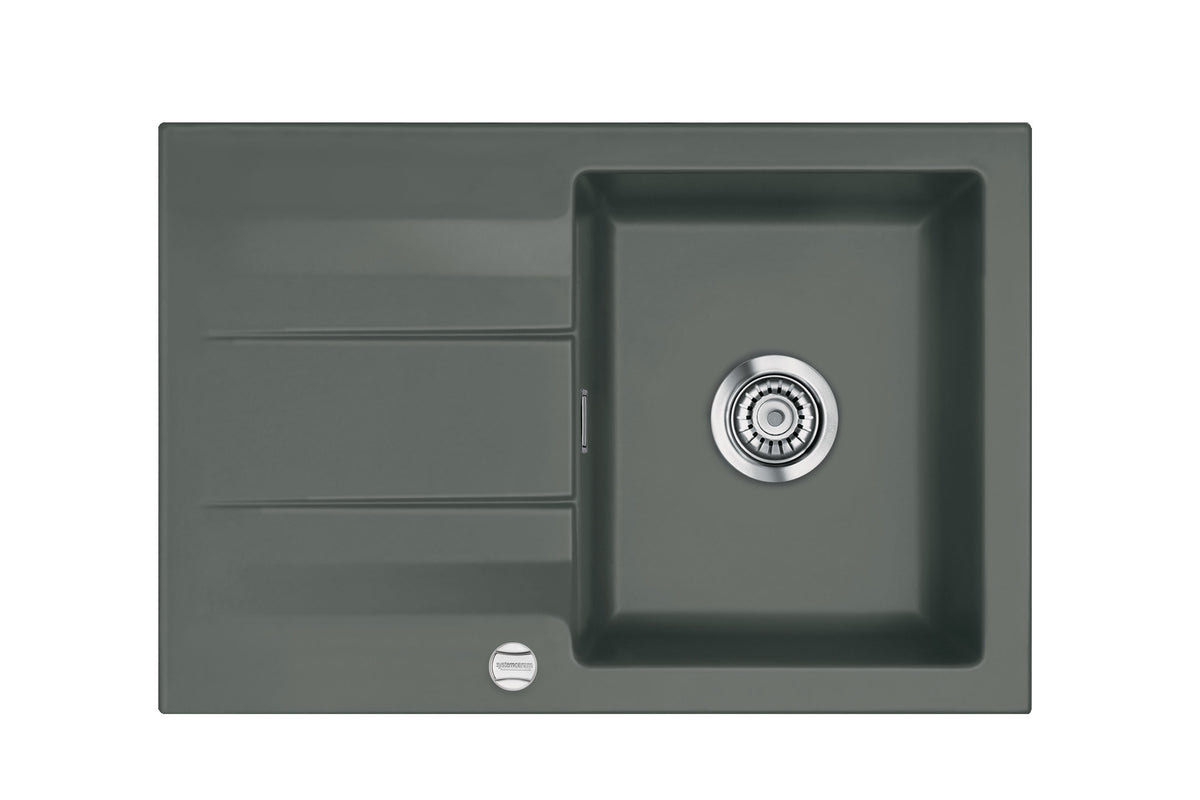 SYSTEMCERAM Einbauspüle Genea 75 F Lava 80 inkl. Handbetätigung, für 50 cm Schrankbreite, Spüle zum flächenbündigen Einbau, inkl. 4 x Eckradien R 10 Auflage reversibel 55900180