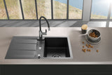 SYSTEMCERAM Einbauspüle Genea 87 F Fango 23 inkl. Handbetätigung, für 50 cm Schrankbreite, Spüle zum flächenbündigen Einbau, inkl. 4 x Eckradien R 10 Auflage reversibel 55910123