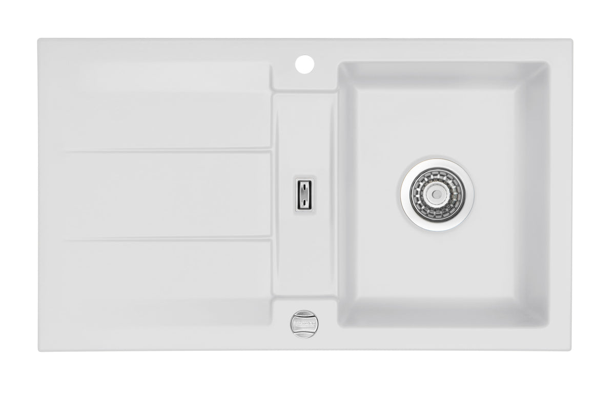 SYSTEMCERAM Einbauspüle Genea 87 F Satin 20 inkl. Excenterbetätigung, für 50 cm Schrankbreite, Spüle zum flächenbündigen Einbau, inkl. 4 x Eckradien R 10 Auflage reversibel 55910220