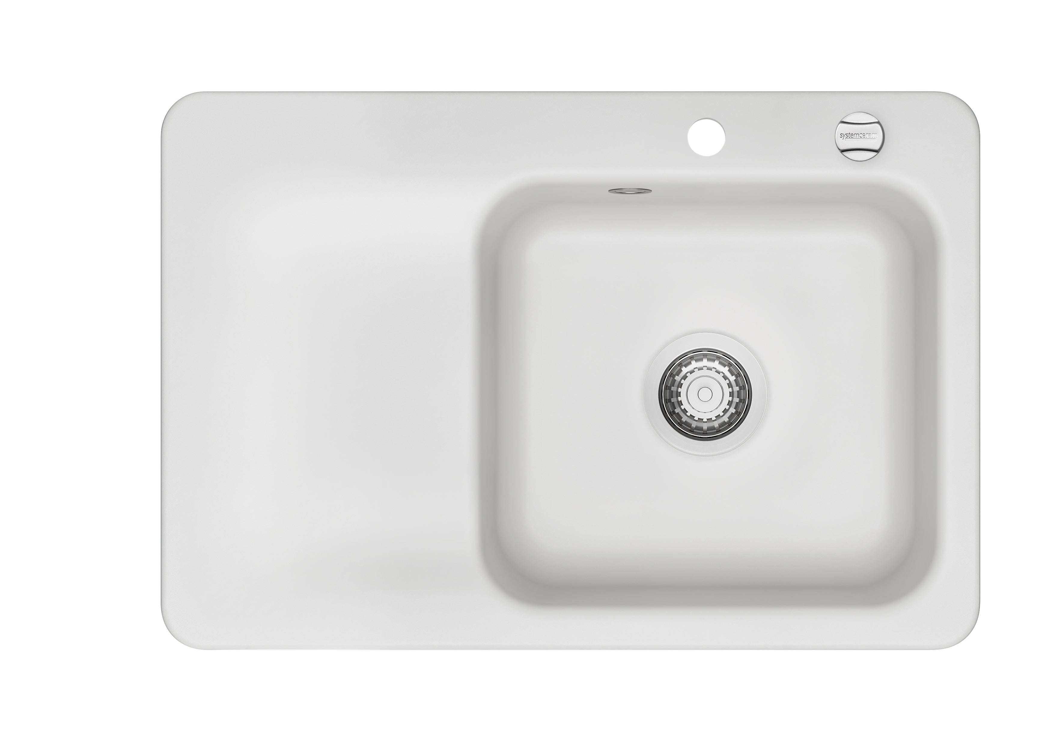 SYSTEMCERAM Einbauspüle Juna 75 F Be. Re. Satin 20 inkl. Handbetätigung, für 50 cm Schrankbreite, Spüle zum flächenbündigen Einbau Auflage Becken rechts 55120120