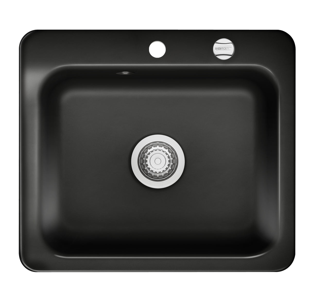 SYSTEMCERAM Einbauspüle Juna 57 F Nero 68 inkl. Handbetätigung, für 60 cm Schrankbreite, Spüle zum flächenbündigen Einbau Auflage keine Beckenlage 55040168