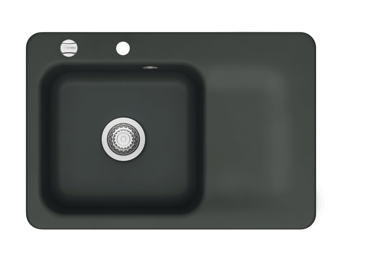 SYSTEMCERAM Einbauspüle Juna 75 Be. Li. Eibe 56 inkl. Handbetätigung, für 50 cm Schrankbreite, Einbauspüle Auflage Becken links 50130156