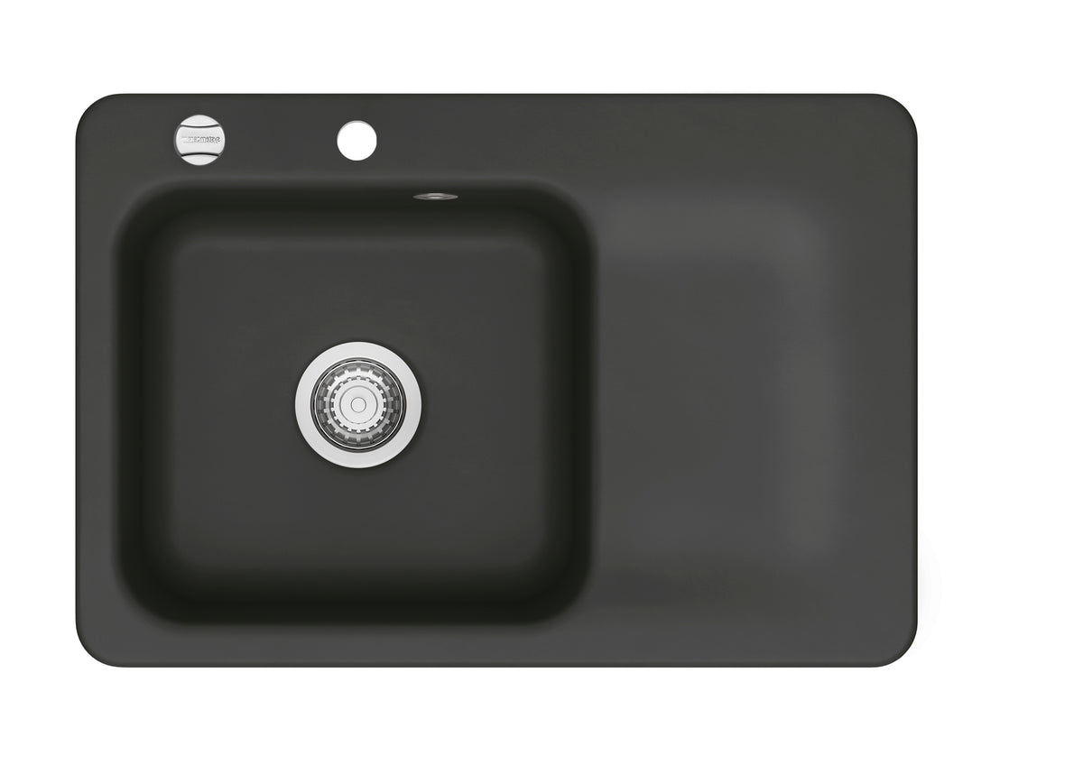SYSTEMCERAM Einbauspüle Juna 75 F Be. Li. Nigra 87 inkl. Handbetätigung, für 50 cm Schrankbreite, Spüle zum flächenbündigen Einbau Auflage Becken links 55130187