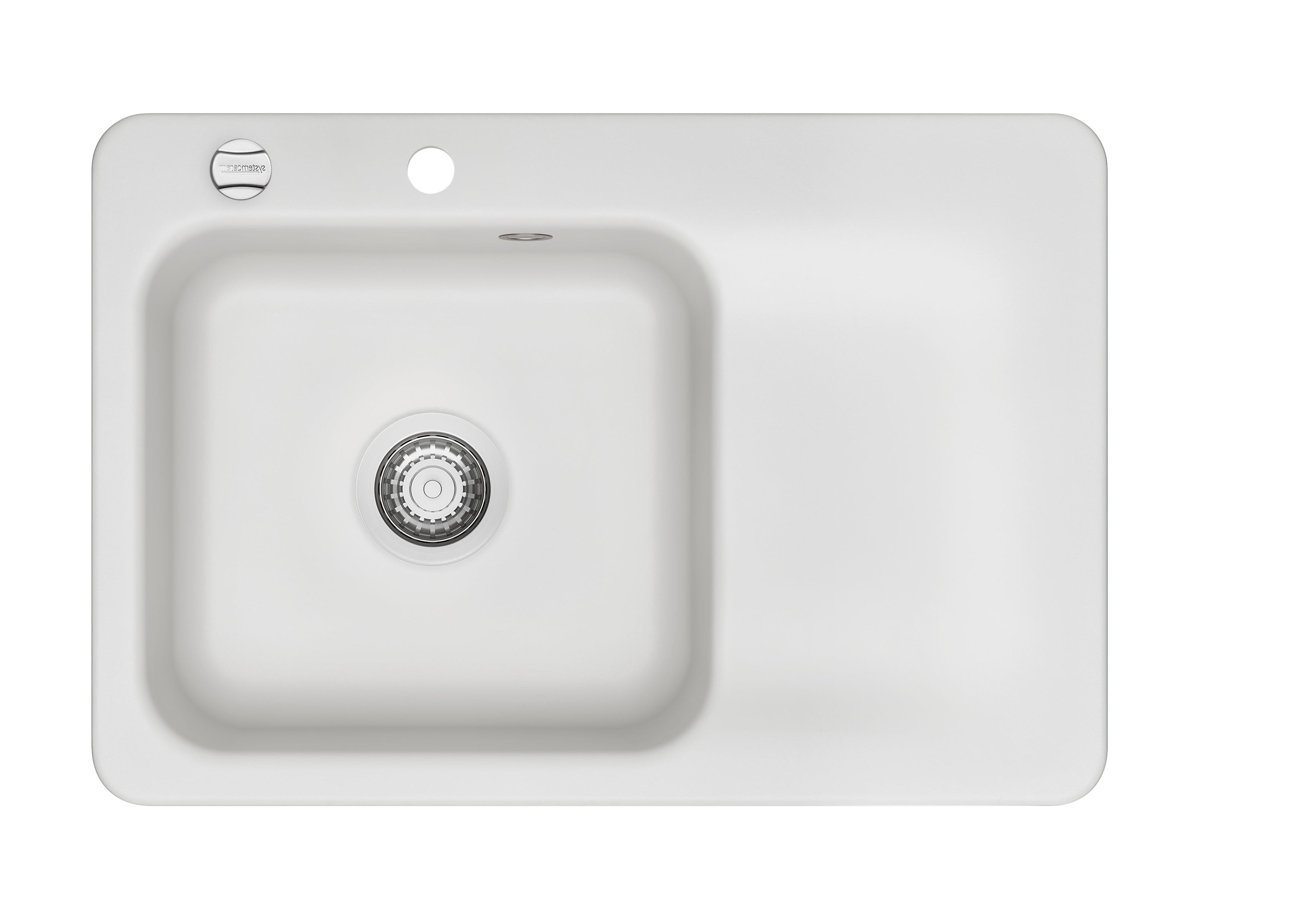 SYSTEMCERAM Einbauspüle Juna 75 Be. Li. Satin 20 inkl. Handbetätigung, für 50 cm Schrankbreite, Einbauspüle Auflage Becken links 50130120