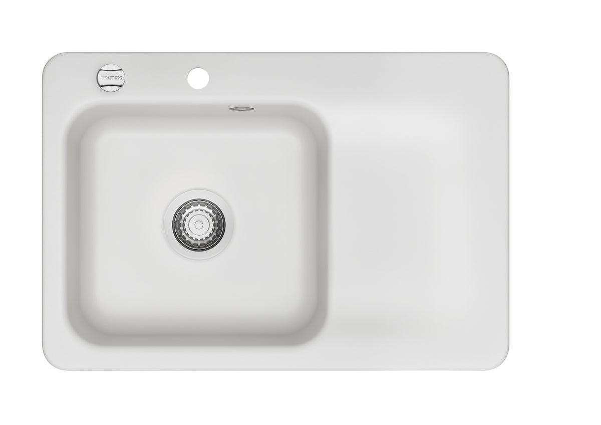 SYSTEMCERAM Einbauspüle Juna 75 Be. Li. Satin 20 inkl. Handbetätigung, für 50 cm Schrankbreite, Einbauspüle Auflage Becken links 50130120