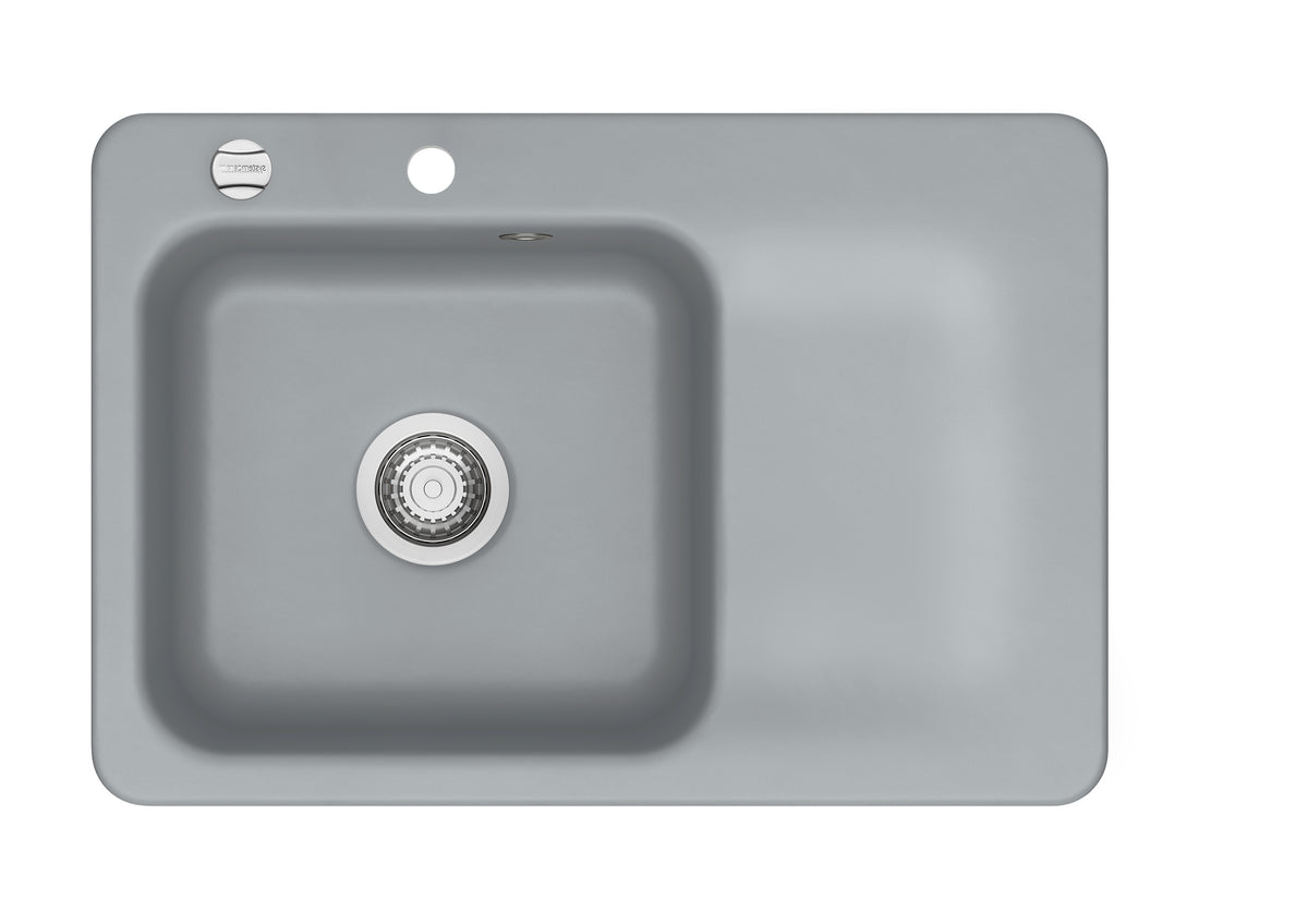 SYSTEMCERAM Einbauspüle Juna 75 F Be. Li. Titan 78 inkl. Handbetätigung, für 50 cm Schrankbreite, Spüle zum flächenbündigen Einbau Auflage Becken links 55130178