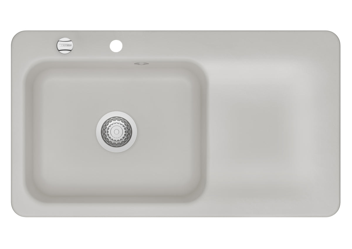 SYSTEMCERAM Einbauspüle Juna 90 Be. Li. Alu 76 inkl. Excenterbetätigung, für 60 cm Schrankbreite, Einbauspüle Auflage Becken links 50150276