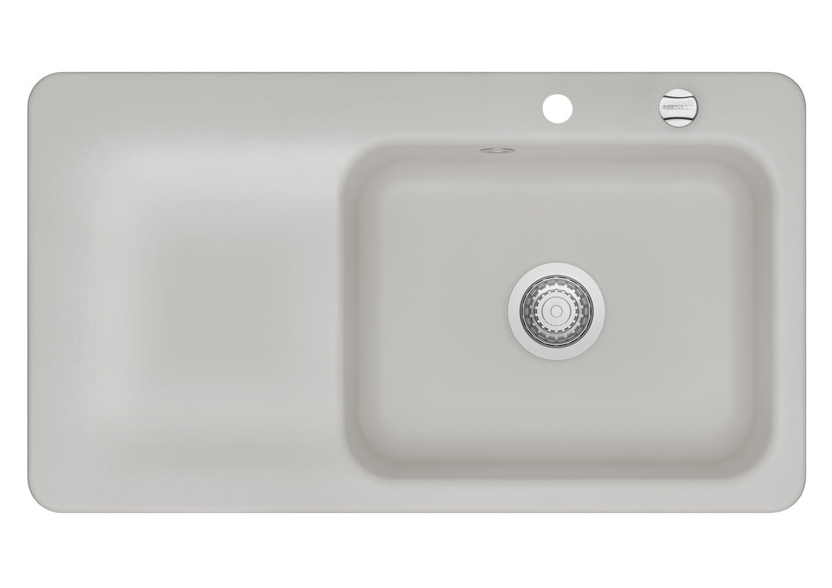 SYSTEMCERAM Einbauspüle Juna 90 F Be. Re. Alu 76 inkl. Excenterbetätigung, für 60 cm Schrankbreite, Spüle zum flächenbündigen Einbau Auflage Becken rechts 55140276