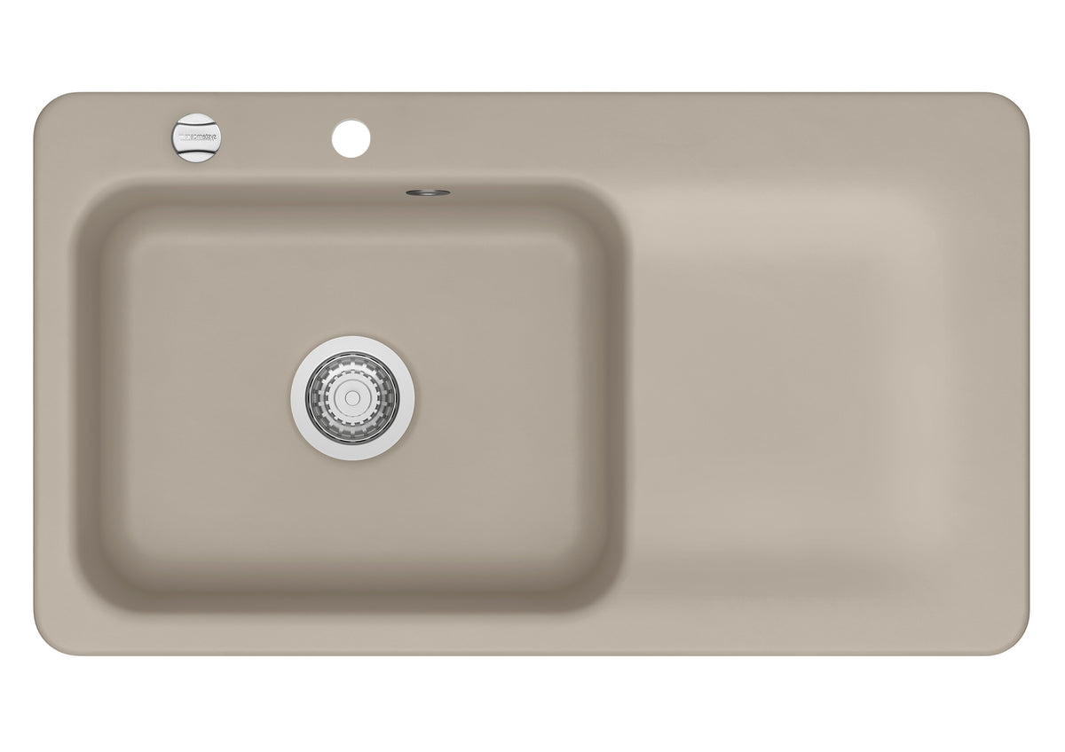 SYSTEMCERAM Einbauspüle Juna 90 Be. Li. Fango 23 inkl. Excenterbetätigung, für 60 cm Schrankbreite, Einbauspüle Auflage Becken links 50150223