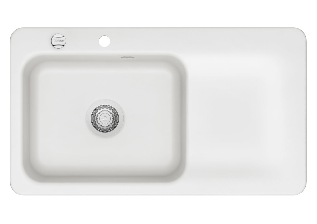 SYSTEMCERAM Einbauspüle Juna 90 Be. Li. Polar 13 inkl. Handbetätigung, für 60 cm Schrankbreite, Einbauspüle Auflage Becken links 50150113