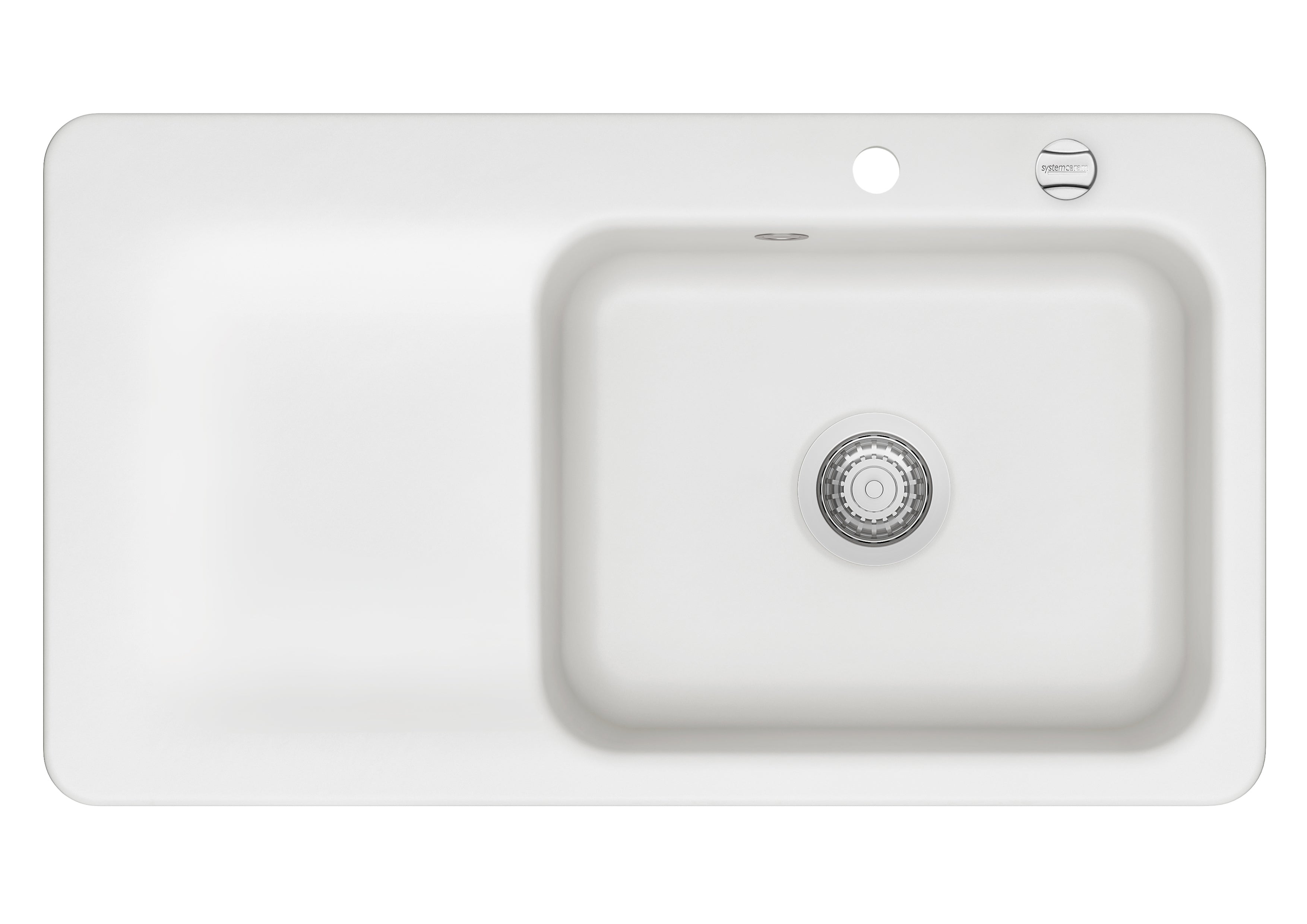 SYSTEMCERAM Einbauspüle Juna 90 Be. Re. Polar 13 inkl. Excenterbetätigung, für 60 cm Schrankbreite, Einbauspüle Auflage Becken rechts 50140213
