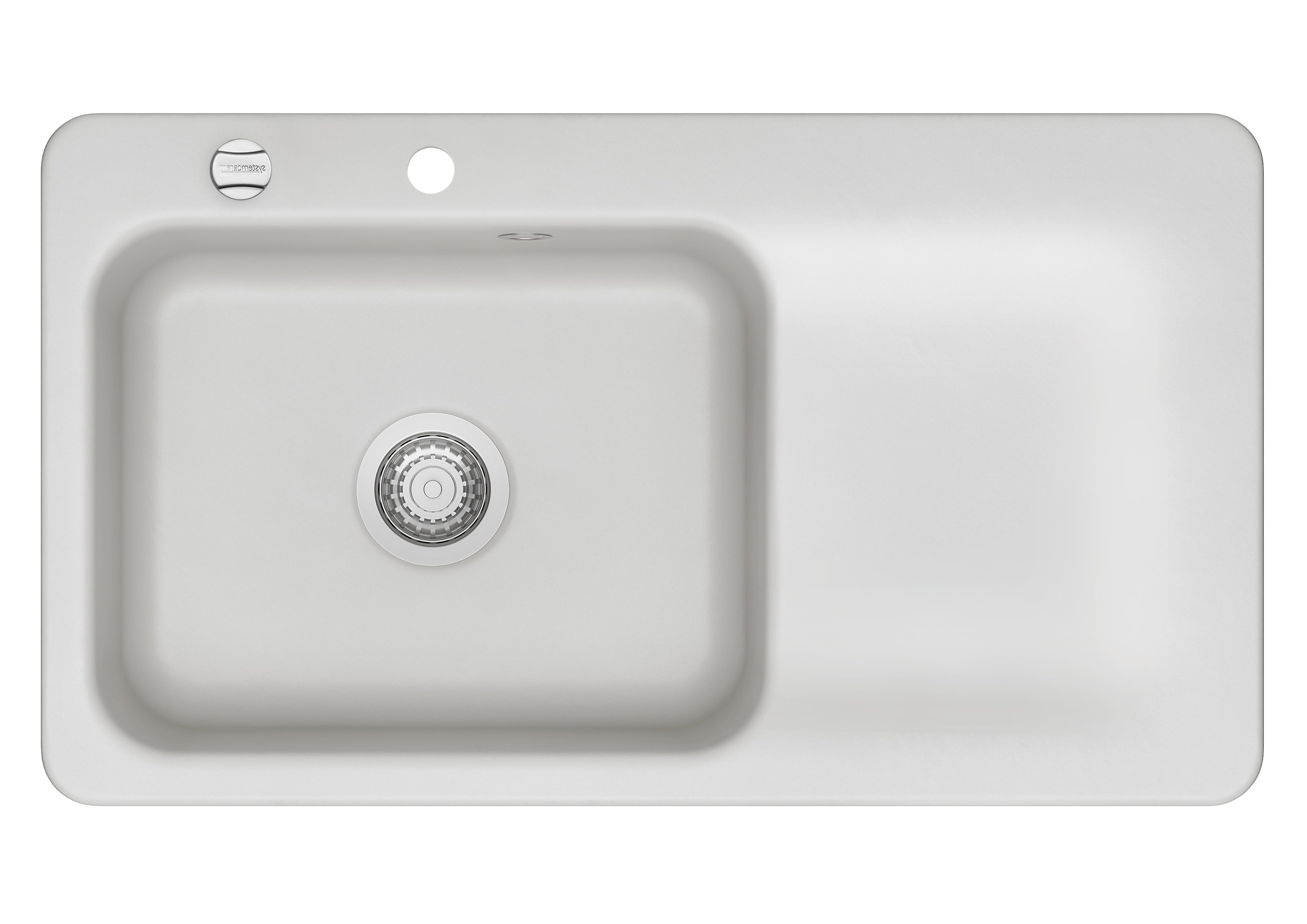 SYSTEMCERAM Einbauspüle Juna 90 F Be. Li. Satin 20 inkl. Excenterbetätigung, für 60 cm Schrankbreite, Spüle zum flächenbündigen Einbau Auflage Becken links 55150220