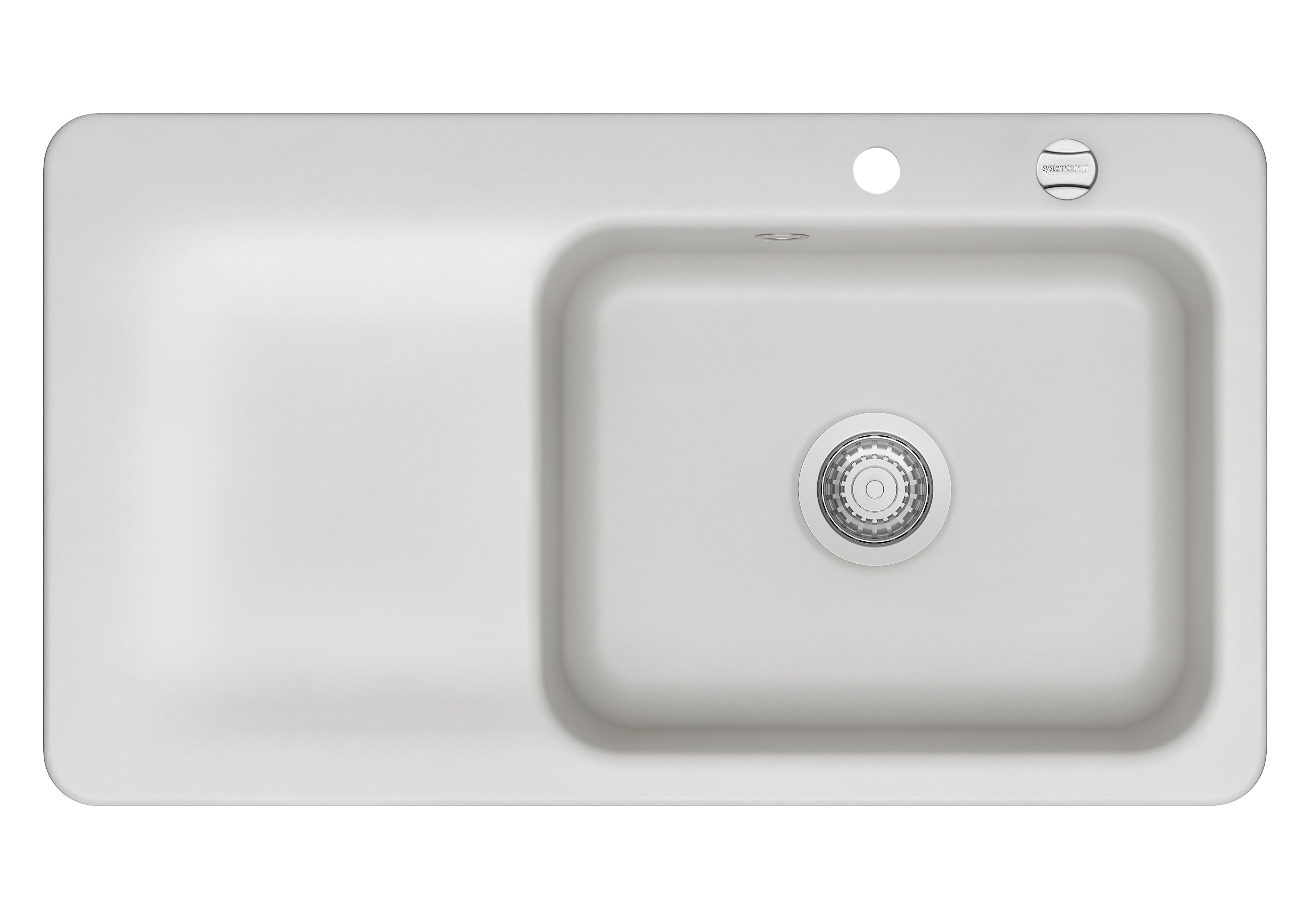 SYSTEMCERAM Einbauspüle Juna 90 F Be. Re. Satin 20 inkl. Excenterbetätigung, für 60 cm Schrankbreite, Spüle zum flächenbündigen Einbau Auflage Becken rechts 55140220