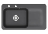 SYSTEMCERAM Einbauspüle Juna 90 F Be. Li. Schiefer 85 inkl. Handbetätigung, für 60 cm Schrankbreite, Spüle zum flächenbündigen Einbau Auflage Becken links 55150185