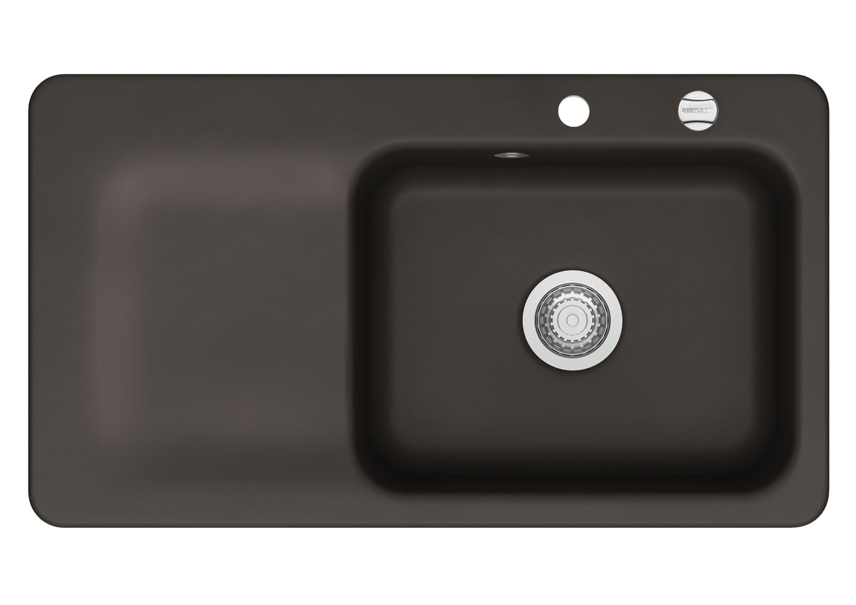 SYSTEMCERAM Einbauspüle Juna 90 F Be. Re. Siena 65 inkl. Handbetätigung, für 60 cm Schrankbreite, Spüle zum flächenbündigen Einbau Auflage Becken rechts 55140165